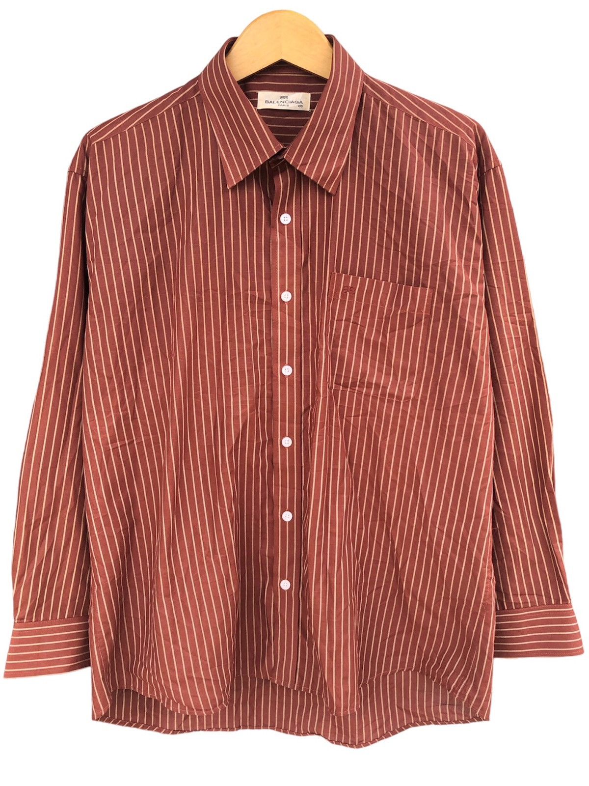 image of Balenciaga Stripe Button Long Shirt in Red/Brown, Men's (Size XL)