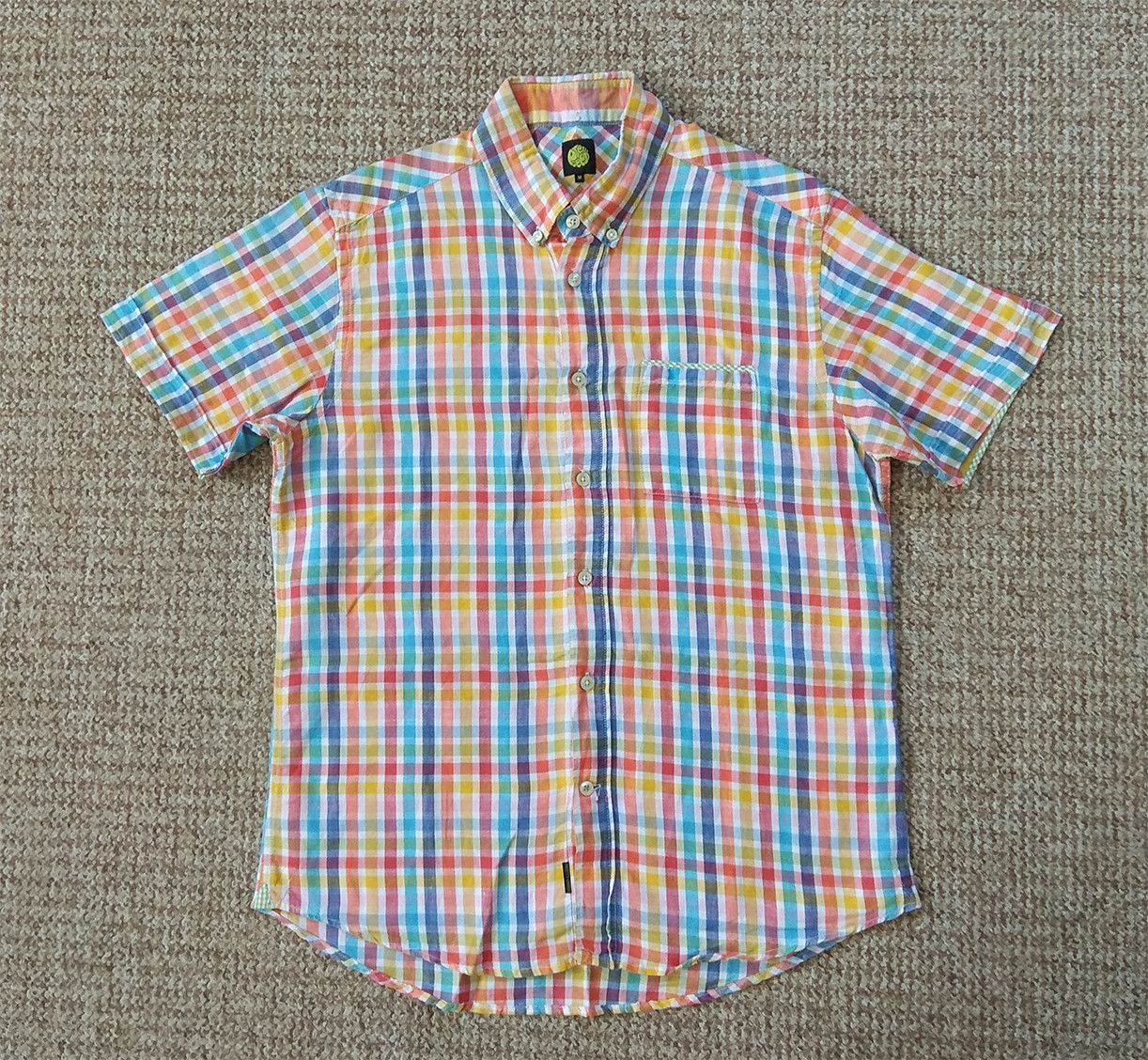 Pretty Green × Vintage Pretty Green Short Sleeve Linen Cotton Check Shirt Size US M / EU 48-50 / 2 - 1 Thumbnail