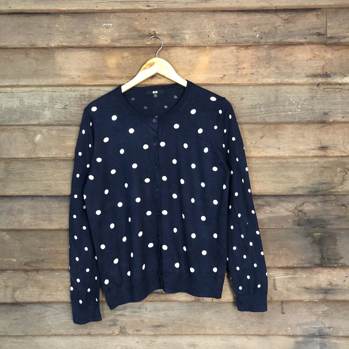 Homespun Knitwear Uniqlo Blue polkadot Patterned Cardigans Knitwear #7299 Size L / US 10 / IT 46 - 1 Thumbnail
