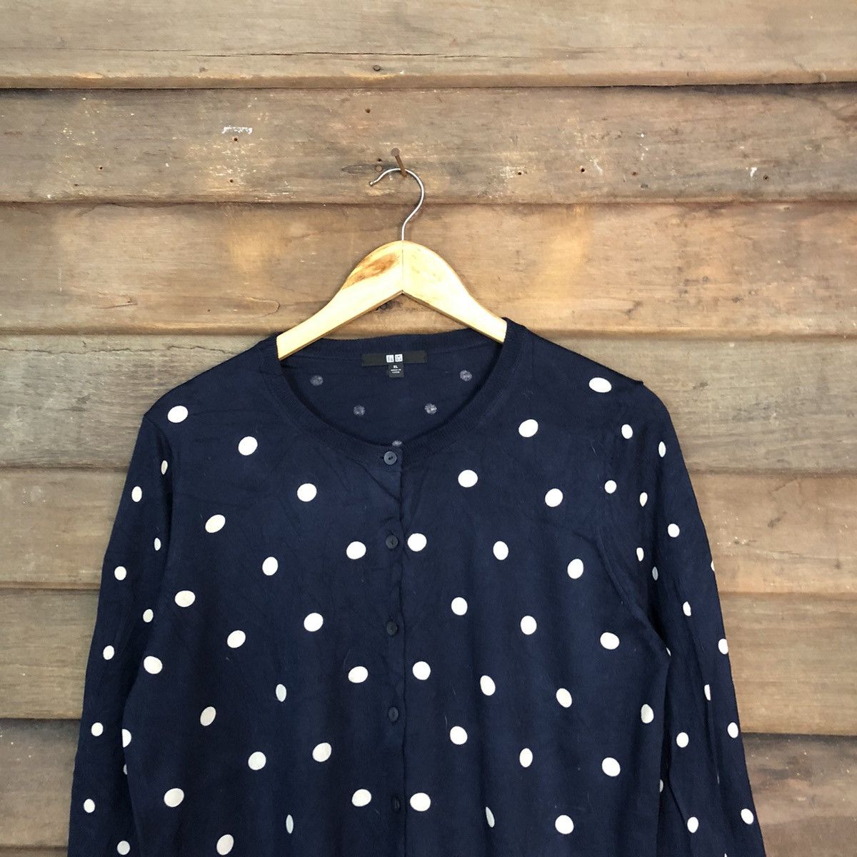 Homespun Knitwear Uniqlo Blue polkadot Patterned Cardigans Knitwear #7299 Size L / US 10 / IT 46 - 2 Thumbnail