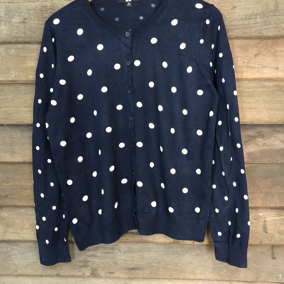 Homespun Knitwear Uniqlo Blue polkadot Patterned Cardigans Knitwear #7299 Size L / US 10 / IT 46 - 3 Thumbnail