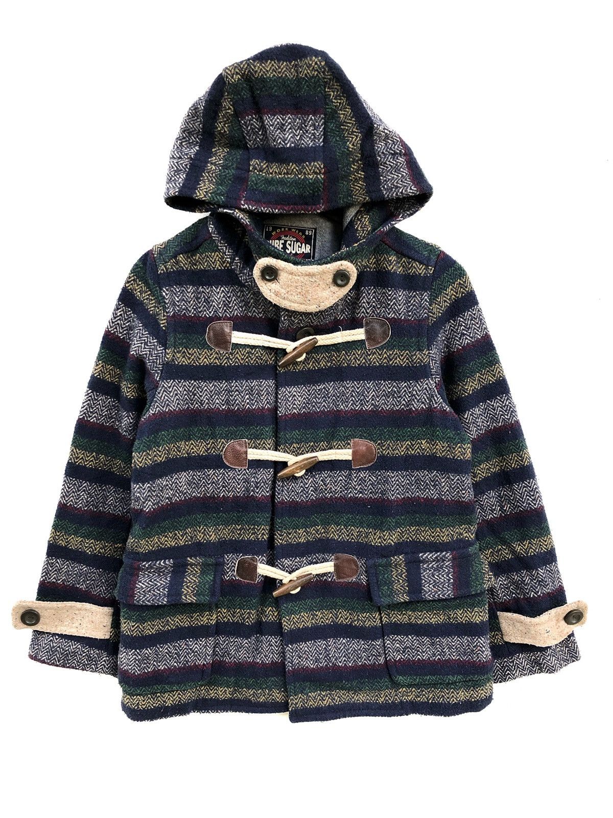 image of Cube Sugar Wool Checkered Duffle Hoodie Coat Jacket Winter, Men's (Size Small)