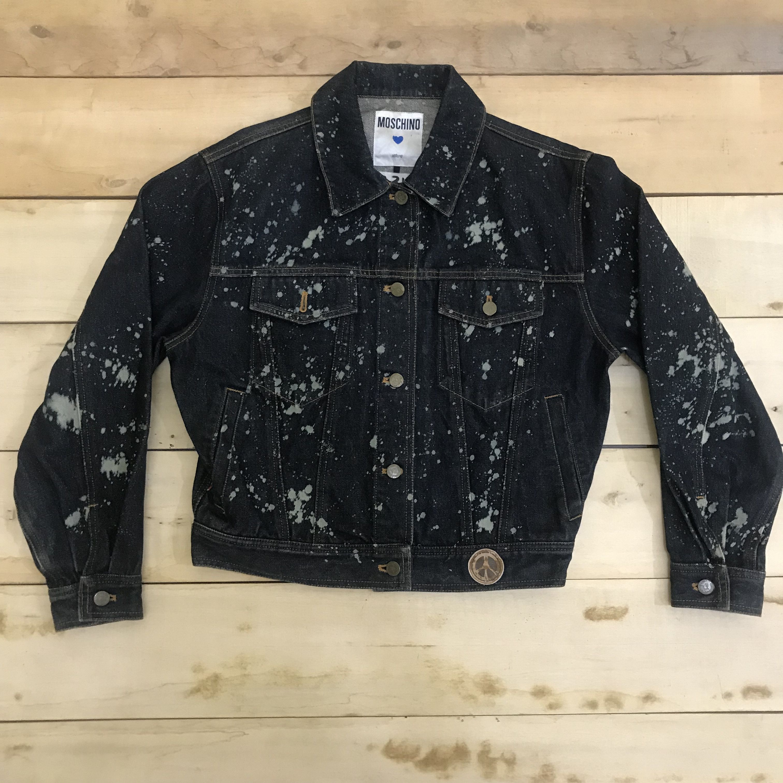 Z314 VTG MOSCHINO ACID WASH DENIM JACKET RARE!