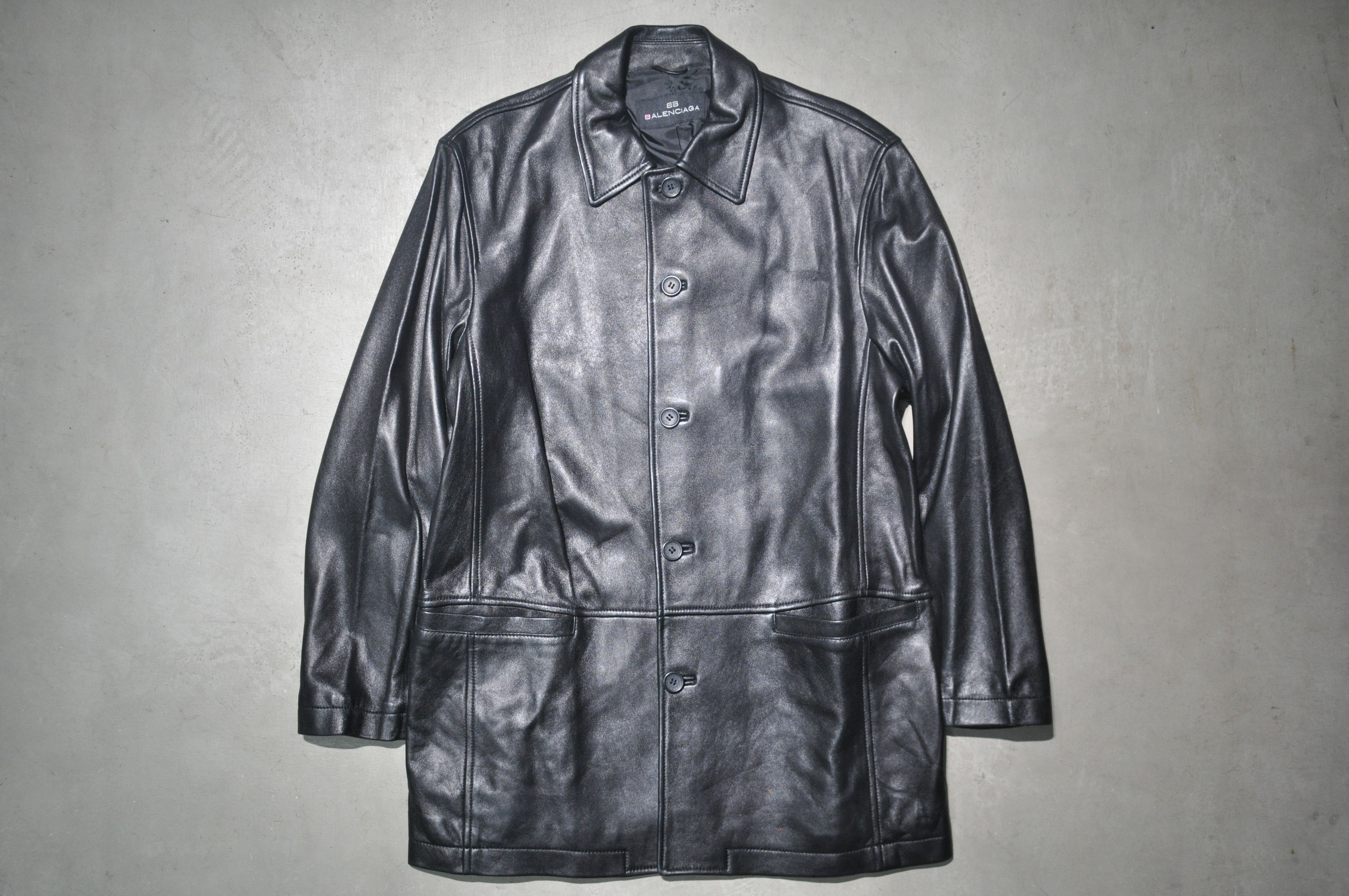 image of Balenciaga - 1997 - Leather Coat in Black, Men's (Size Medium)