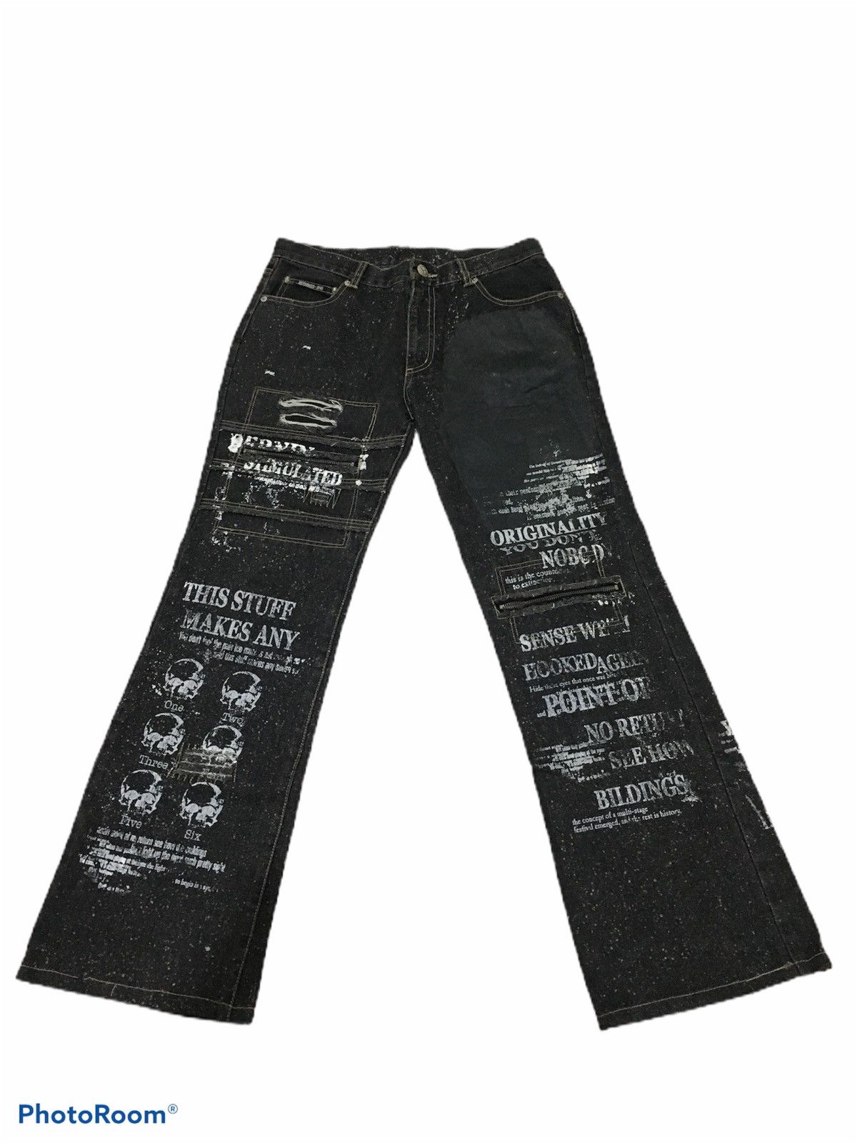 image of Distressed Denim x Seditionaries Bernings-Sho Crazy Thrashed Denim Punk Skull in Black (Size 32)