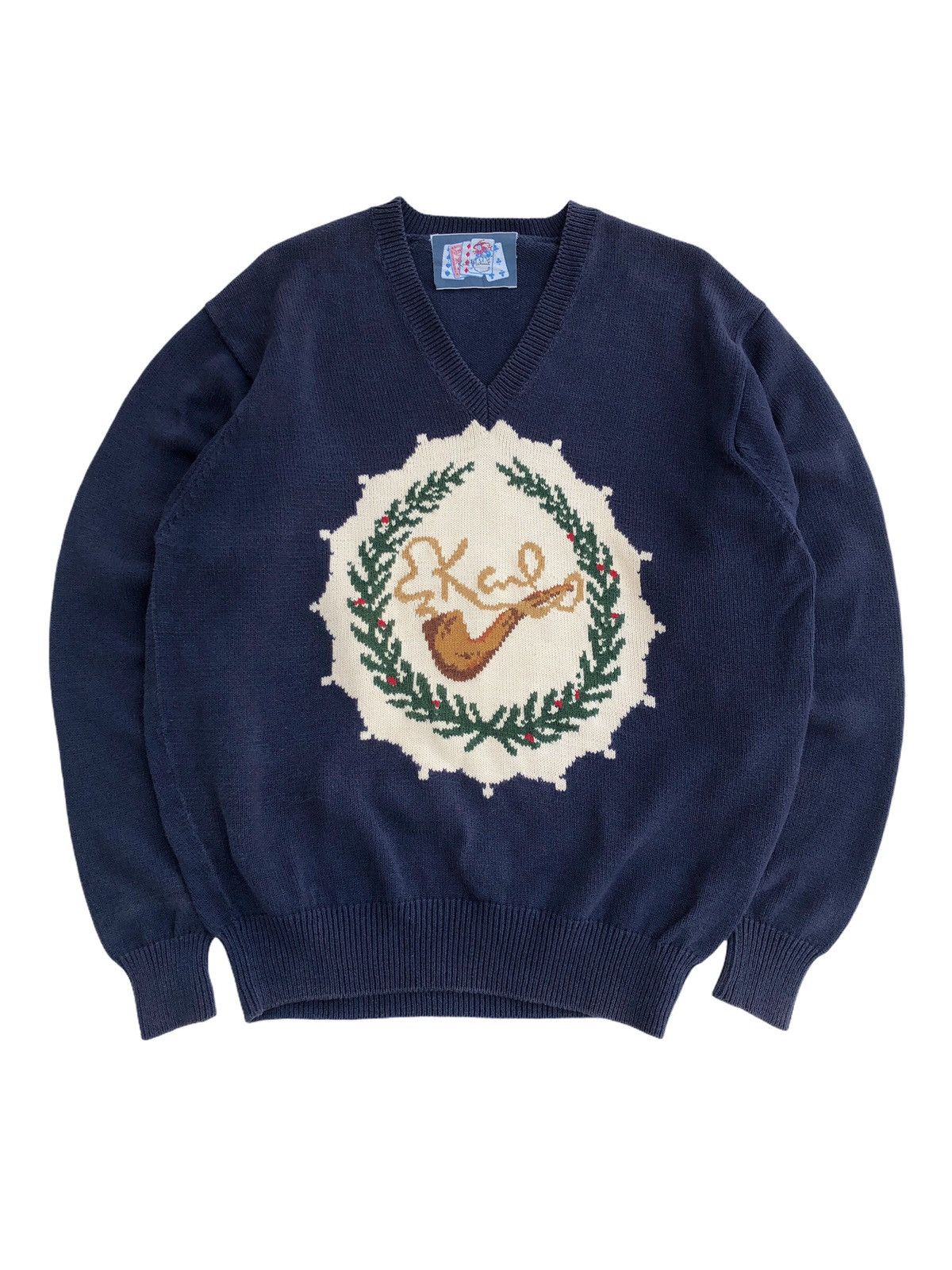 image of Vintage Karl Helmut Hand Knit Sweater in Navy, Men's (Size Medium)