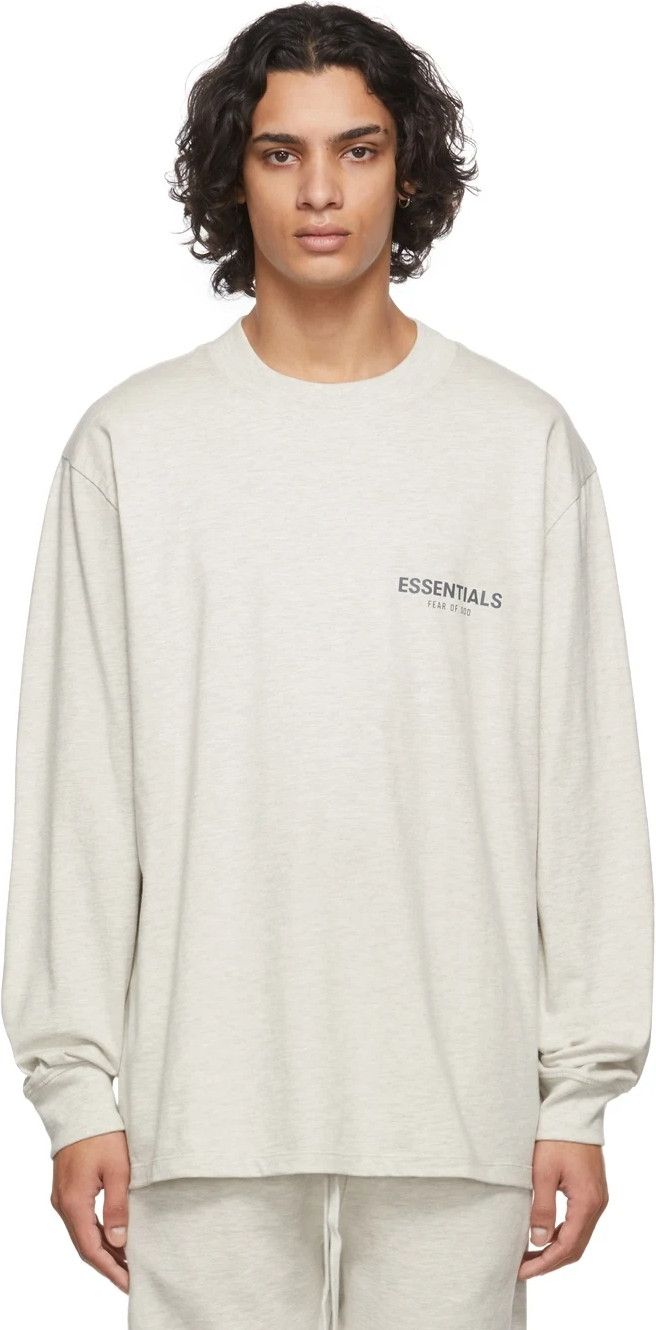 FOG × Fear of God × Vintage FOG - Essentials Off-White Logo Oatmeal Long Sleeve T-Shirt Size US S / EU 44-46 / 1 - 5 Thumbnail