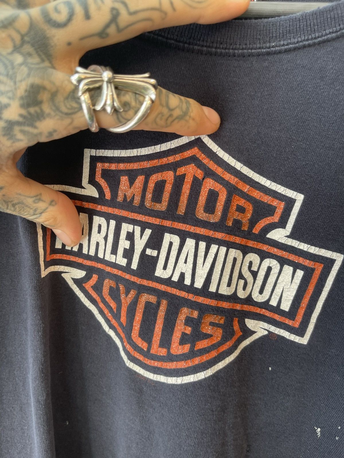 Harley Davidson × Vintage Vintage THRASHED Harley Davidson Flame Sleeve Shirt Small Size US S / EU 44-46 / 1 - 2 Thumbnail