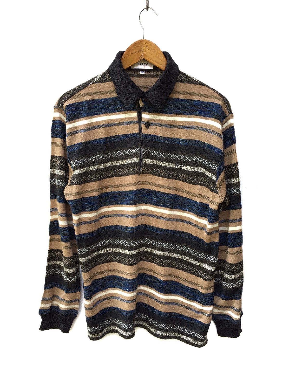 image of Vintage Bally Polo Stripes Wool Tribal Design in Brown, Men's (Size Medium)
