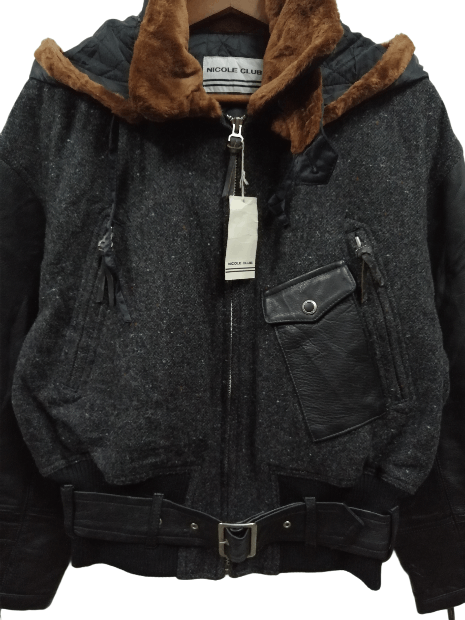 Designer × Matsuda Rare! Nicole Club Wool Leather Hoodie Bikers Jacket Size US M / EU 48-50 / 2 - 4 Thumbnail