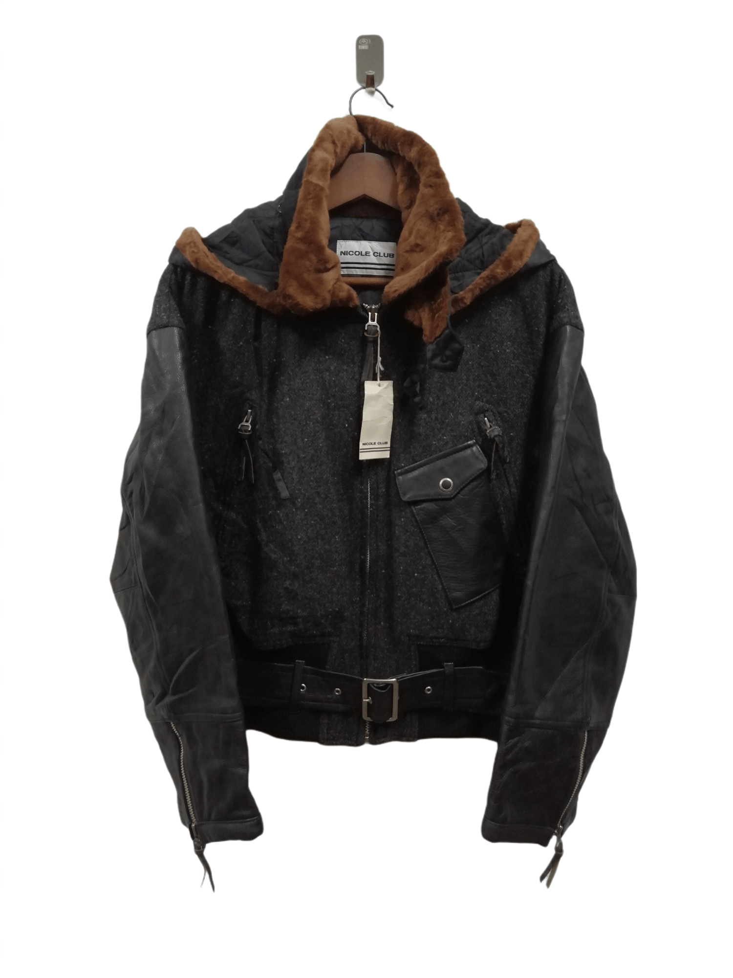 Designer × Matsuda Rare! Nicole Club Wool Leather Hoodie Bikers Jacket Size US M / EU 48-50 / 2 - 3 Thumbnail