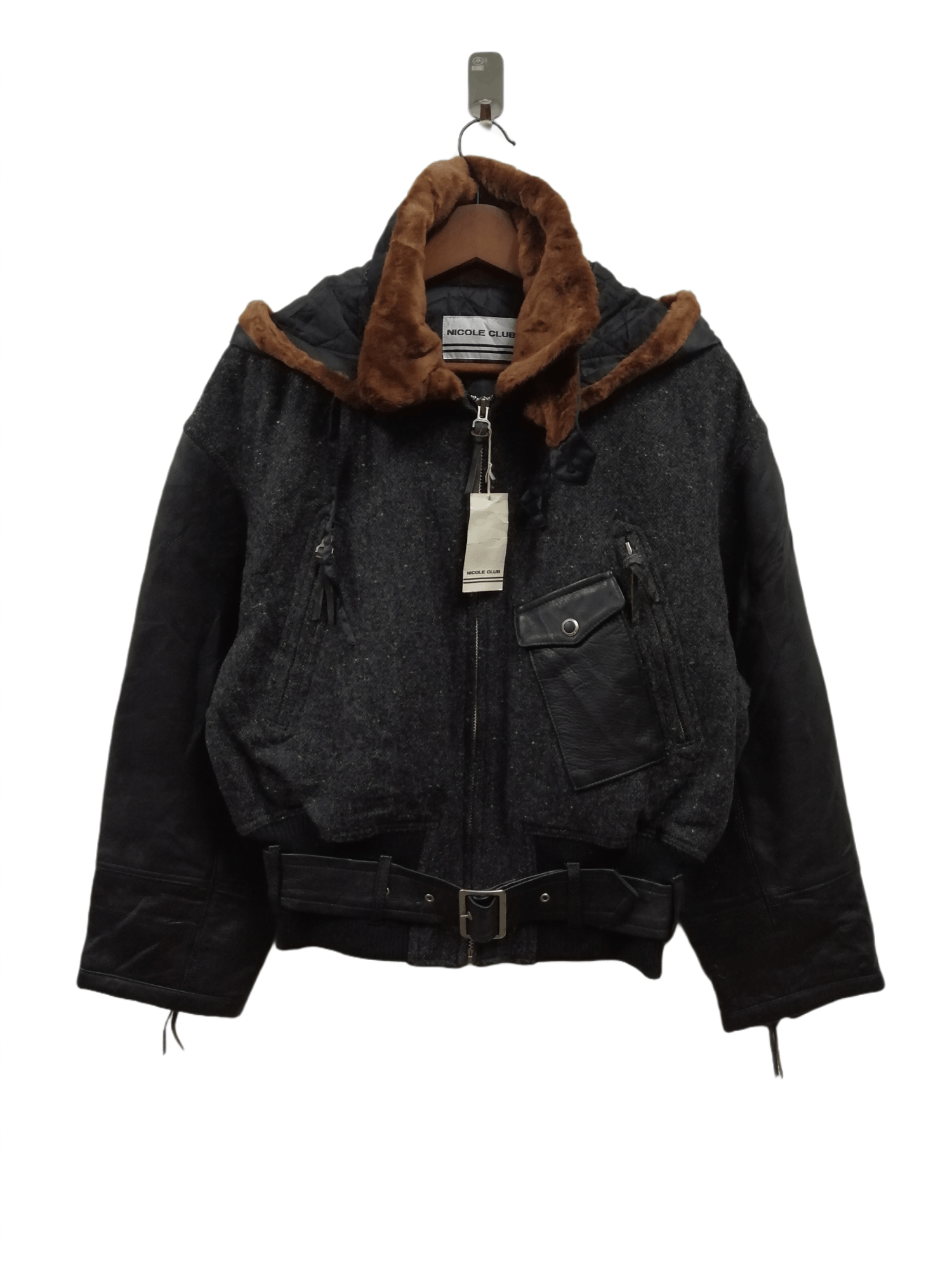 Designer × Matsuda Rare! Nicole Club Wool Leather Hoodie Bikers Jacket Size US M / EU 48-50 / 2 - 2 Thumbnail