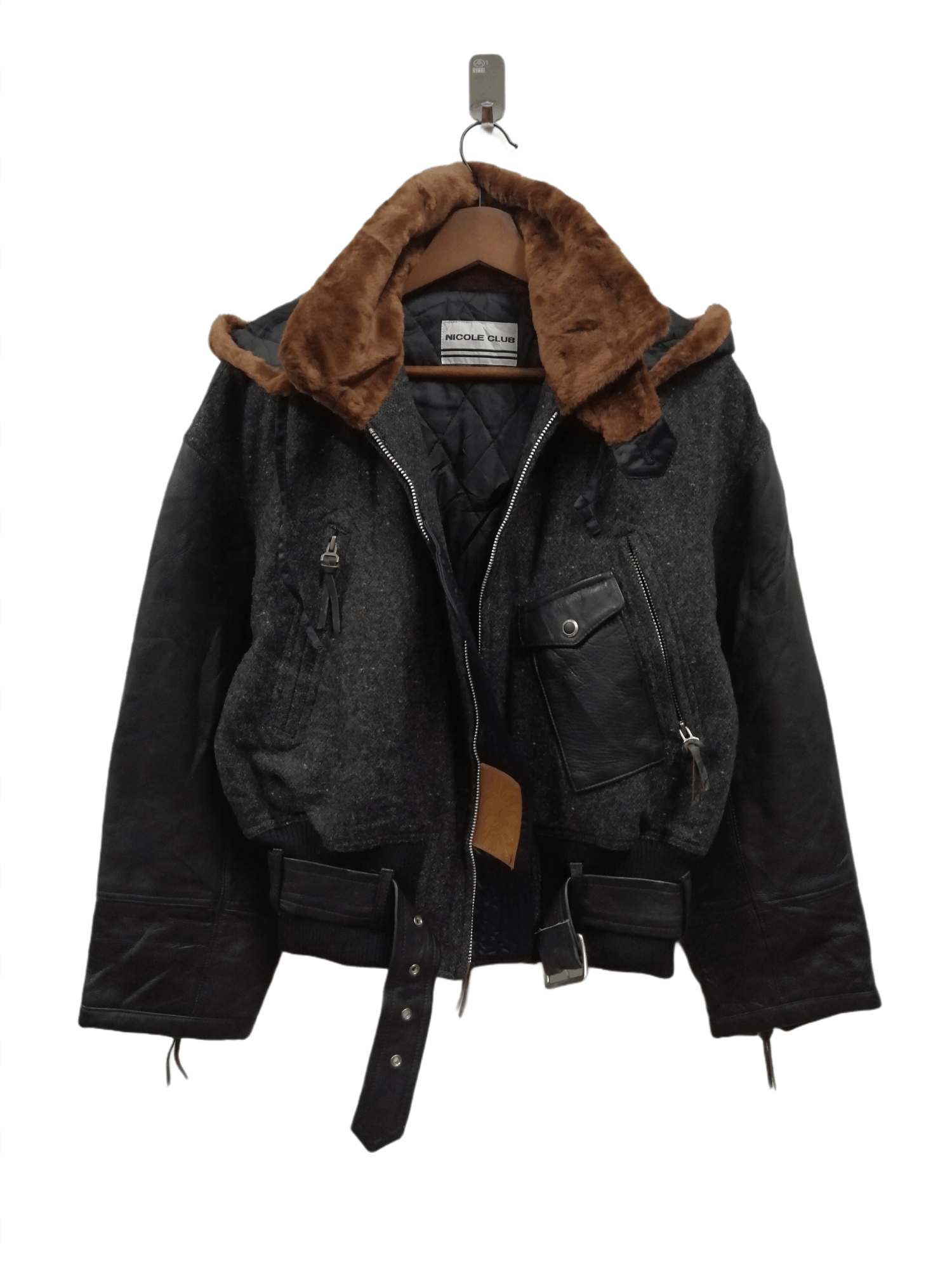 Designer × Matsuda Rare! Nicole Club Wool Leather Hoodie Bikers Jacket Size US M / EU 48-50 / 2 - 1 Thumbnail