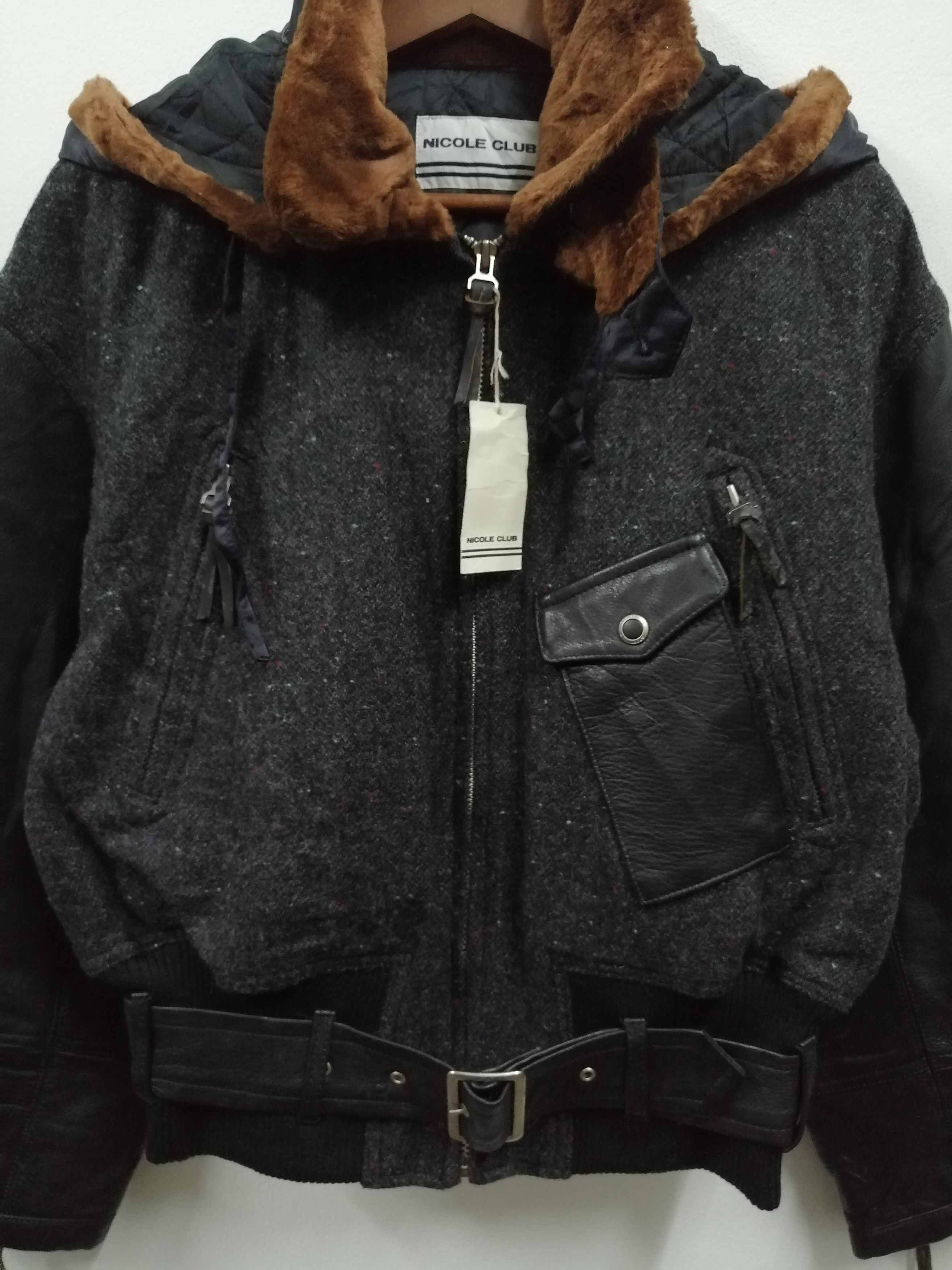Designer × Matsuda Rare! Nicole Club Wool Leather Hoodie Bikers Jacket Size US M / EU 48-50 / 2 - 7 Thumbnail
