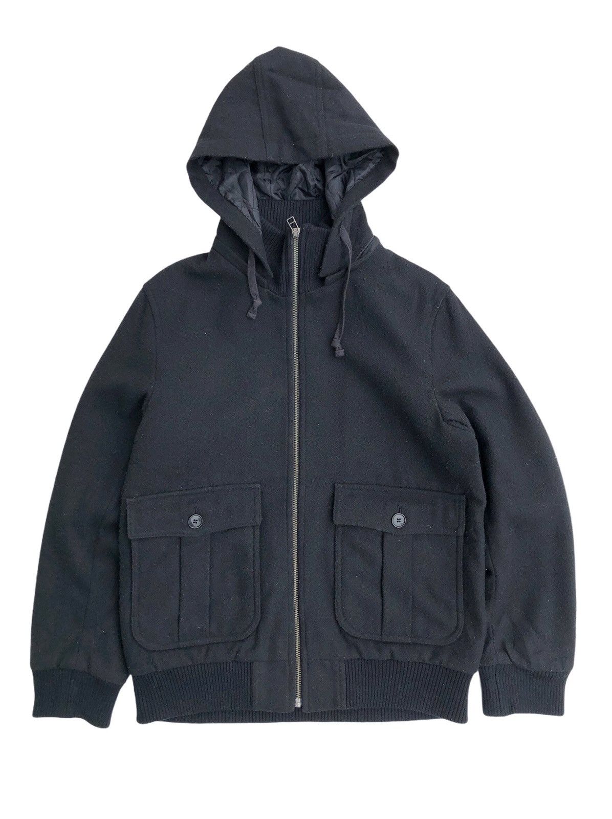 image of Global Work Wool Hoodie Military Pocket Jacket in Black, Men's (Size Small)