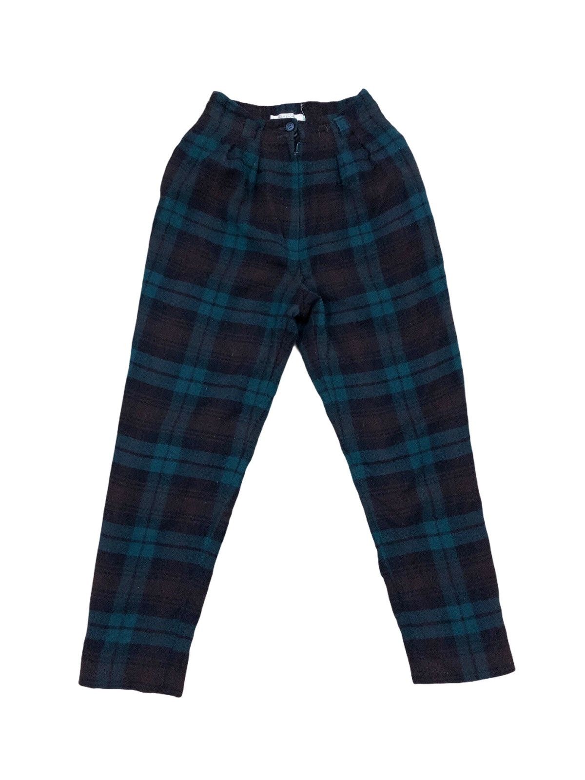 image of Vintage Hartford Generation Wool High Waist Checkered Pants in Green Tartan, Men's (Size 26)