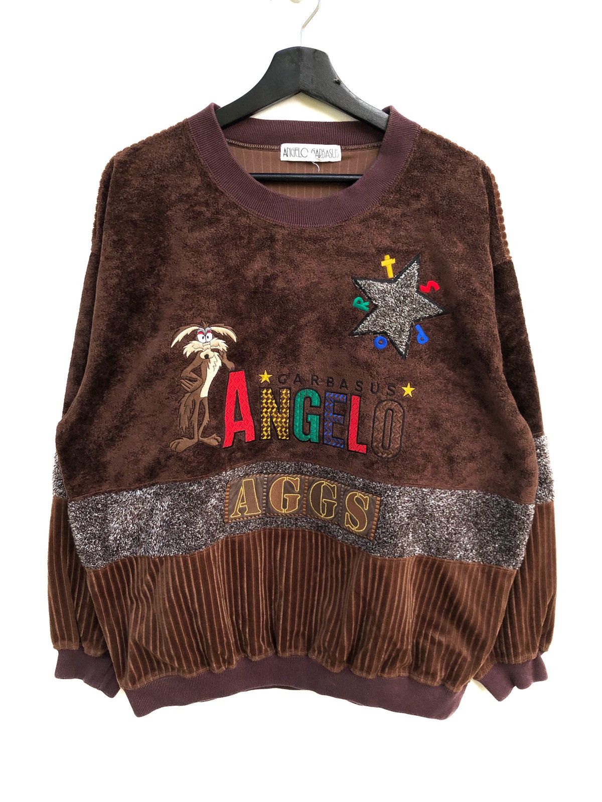 image of Vintage Angelo Garbasus Aggs Velvet Sweatshirt in Brown, Men's (Size Large)