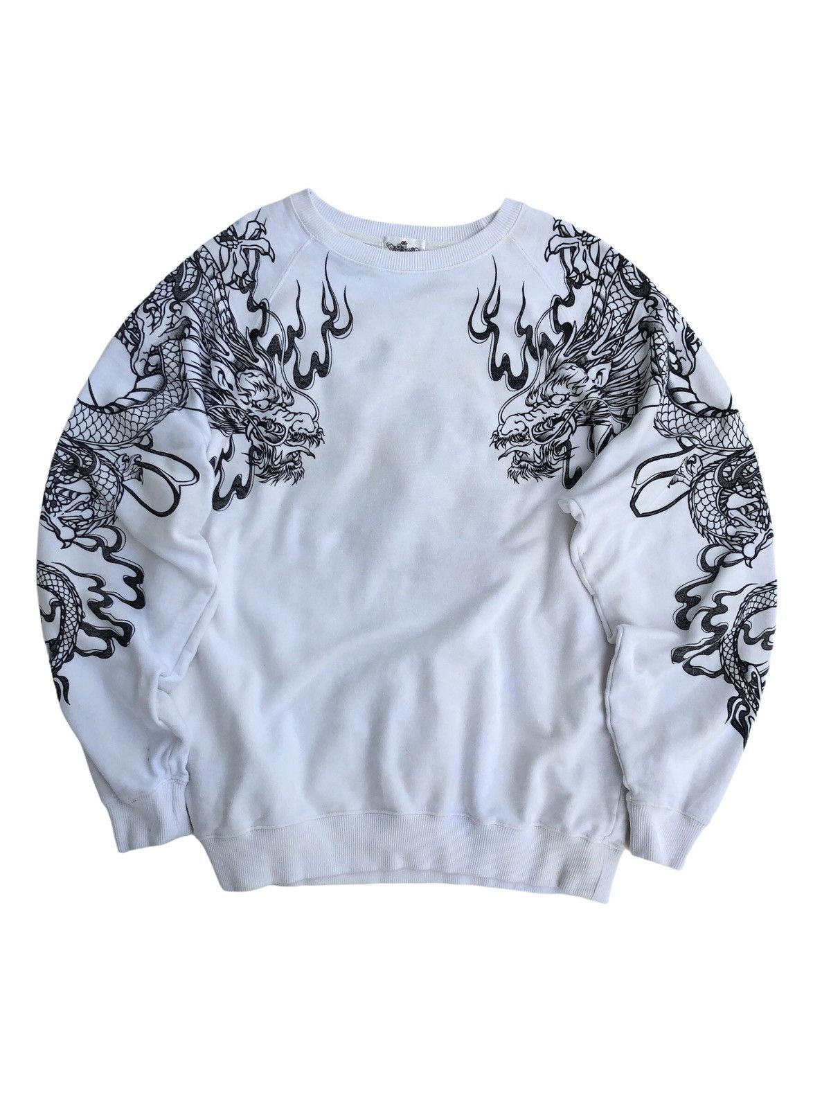 image of Japanese Karakuri Tamashi Dragon Sweatshirt in White, Men's (Size XL)
