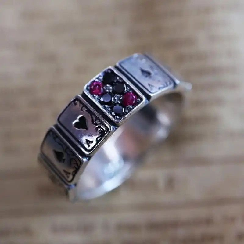 Jewelry × Vintage Ace Card Playing Ring Poker Player Spades Hearts Chrome Size ONE SIZE - 2 Thumbnail