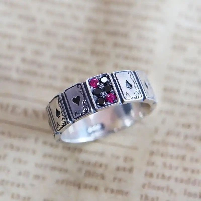 Jewelry × Vintage Ace Card Playing Ring Poker Player Spades Hearts Chrome Size ONE SIZE - 1 Thumbnail