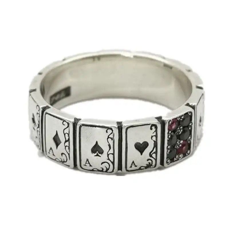 Jewelry × Vintage Ace Card Playing Ring Poker Player Spades Hearts Chrome Size ONE SIZE - 3 Thumbnail
