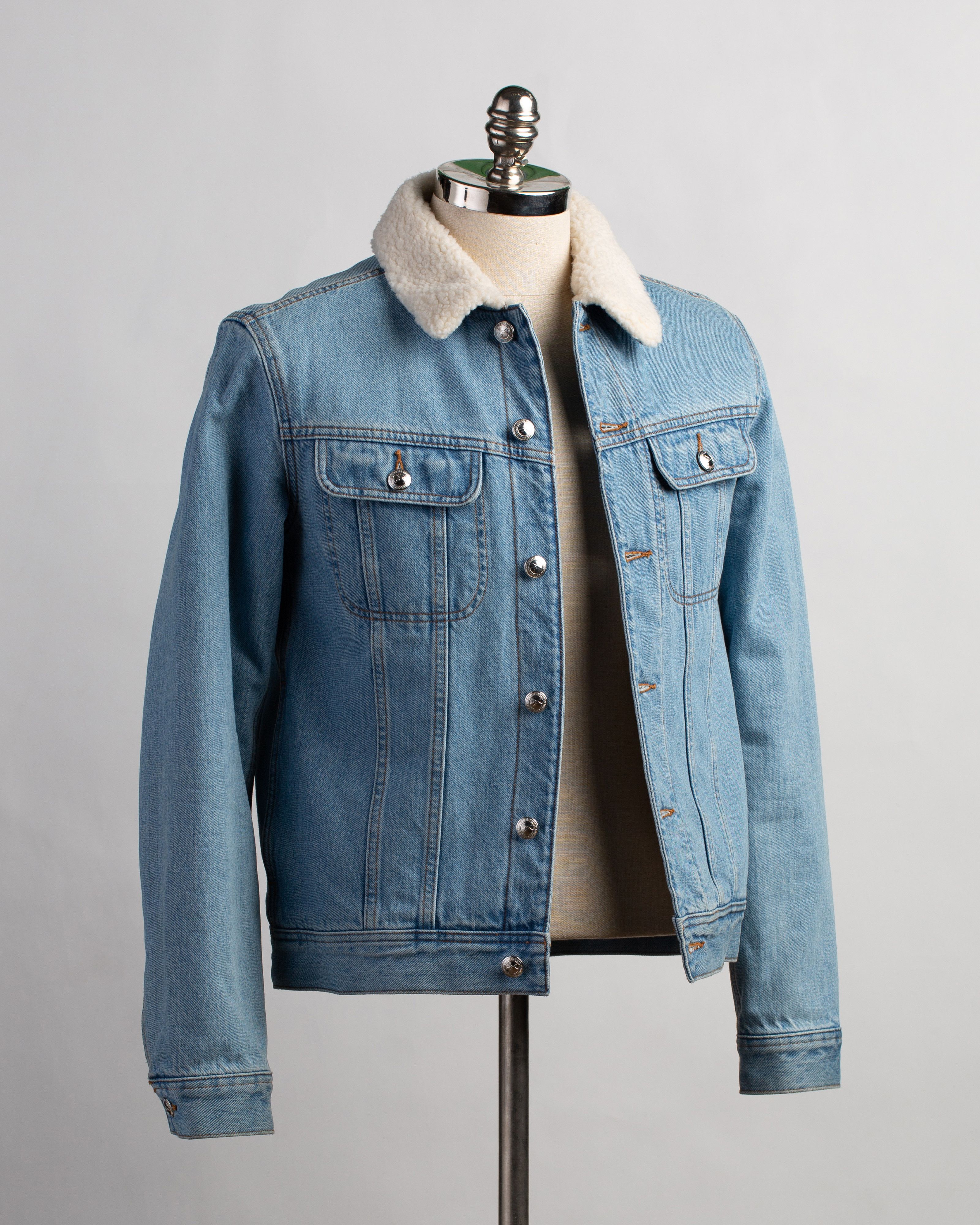 image of A P C NWT Denim & Sherpa Julien Jacket in Stonewash Indigo Blue, Men's (Size Medium)