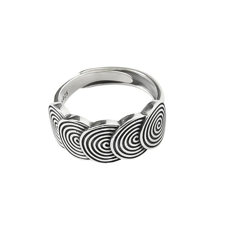 Vintage Abstract Spiral Circle Silver Modern Punk Art Psychedelic Size ONE SIZE - 2 Thumbnail