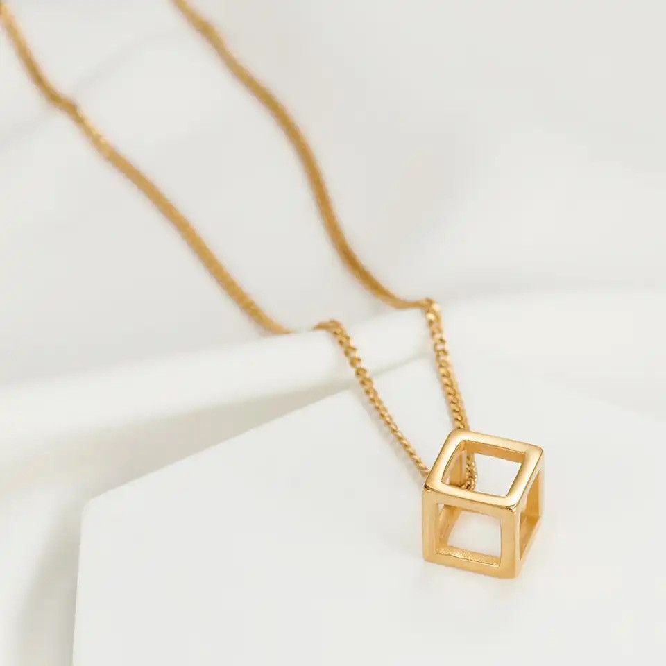 Jewelry × Vintage Hollow Cube Pendant Necklaces 🔥🔥🔥 Size ONE SIZE - 4 Thumbnail