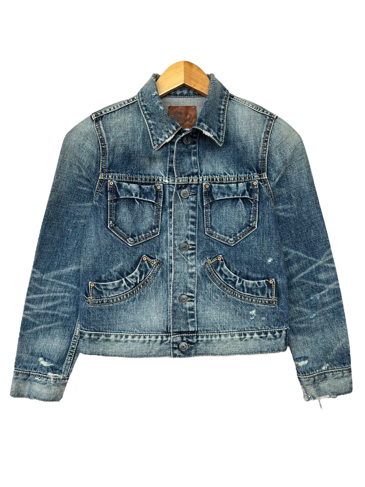 image of Avant Garde x Distressed Denim Rna Inc Denim Jacket Rna Distressed Faded Denim Jacket S in Faded Bl