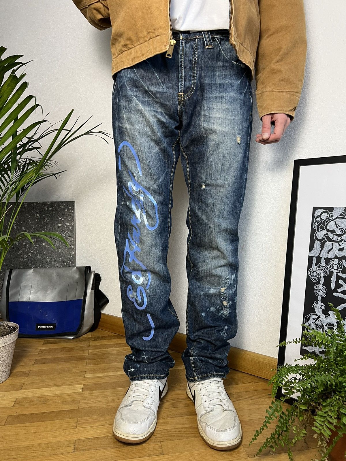 Christian Audigier × Ed Hardy Ed hardy jeans big logo rare distressed style Size US 31 - 12 Thumbnail