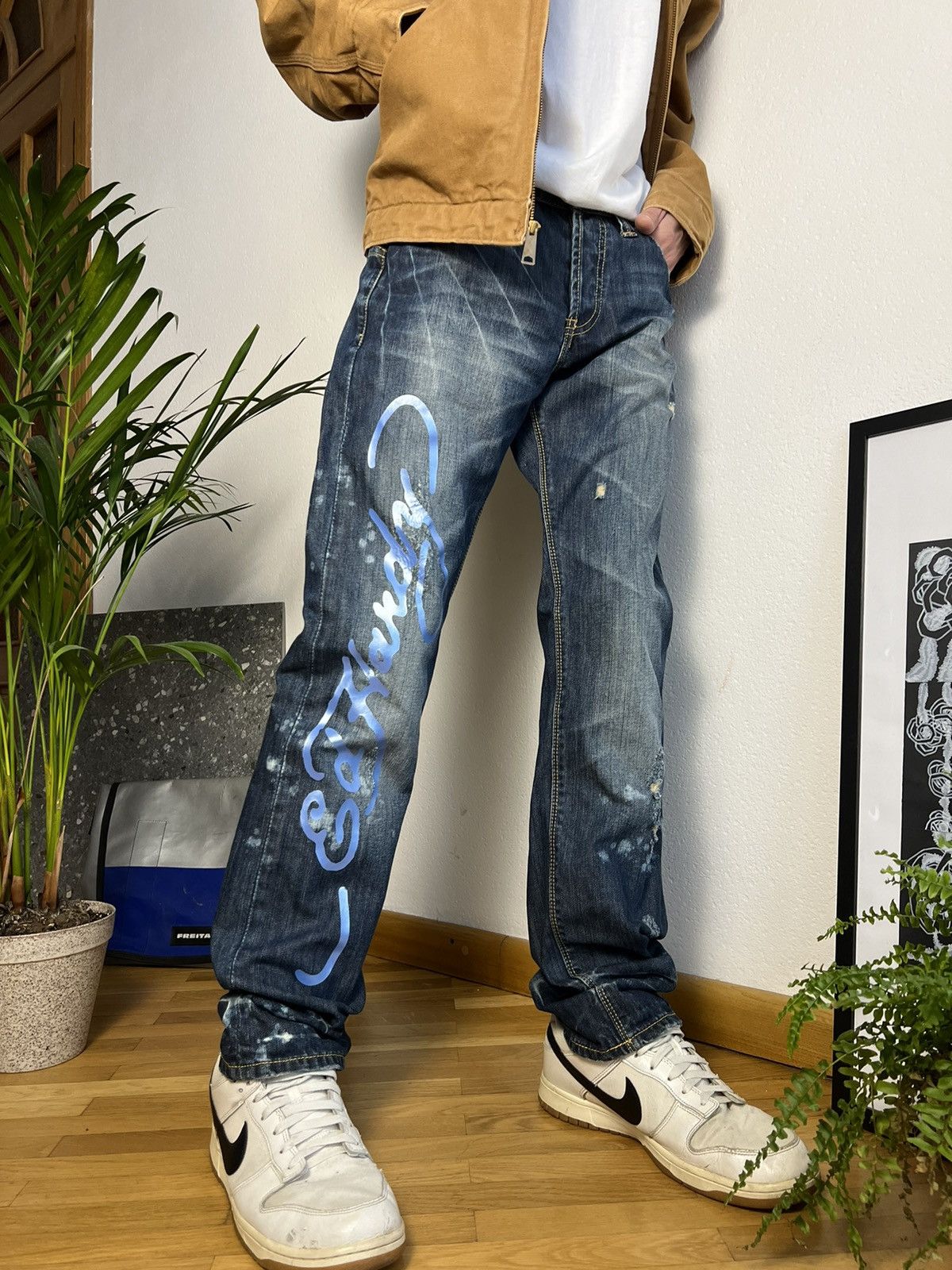 Christian Audigier × Ed Hardy Ed hardy jeans big logo rare distressed style Size US 31 - 15 Thumbnail