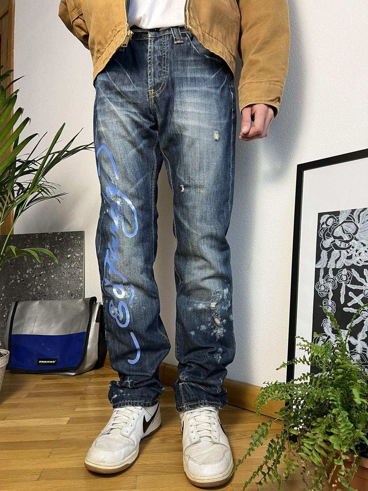Christian Audigier × Ed Hardy Ed hardy jeans big logo rare distressed style Size US 31 - 13 Thumbnail