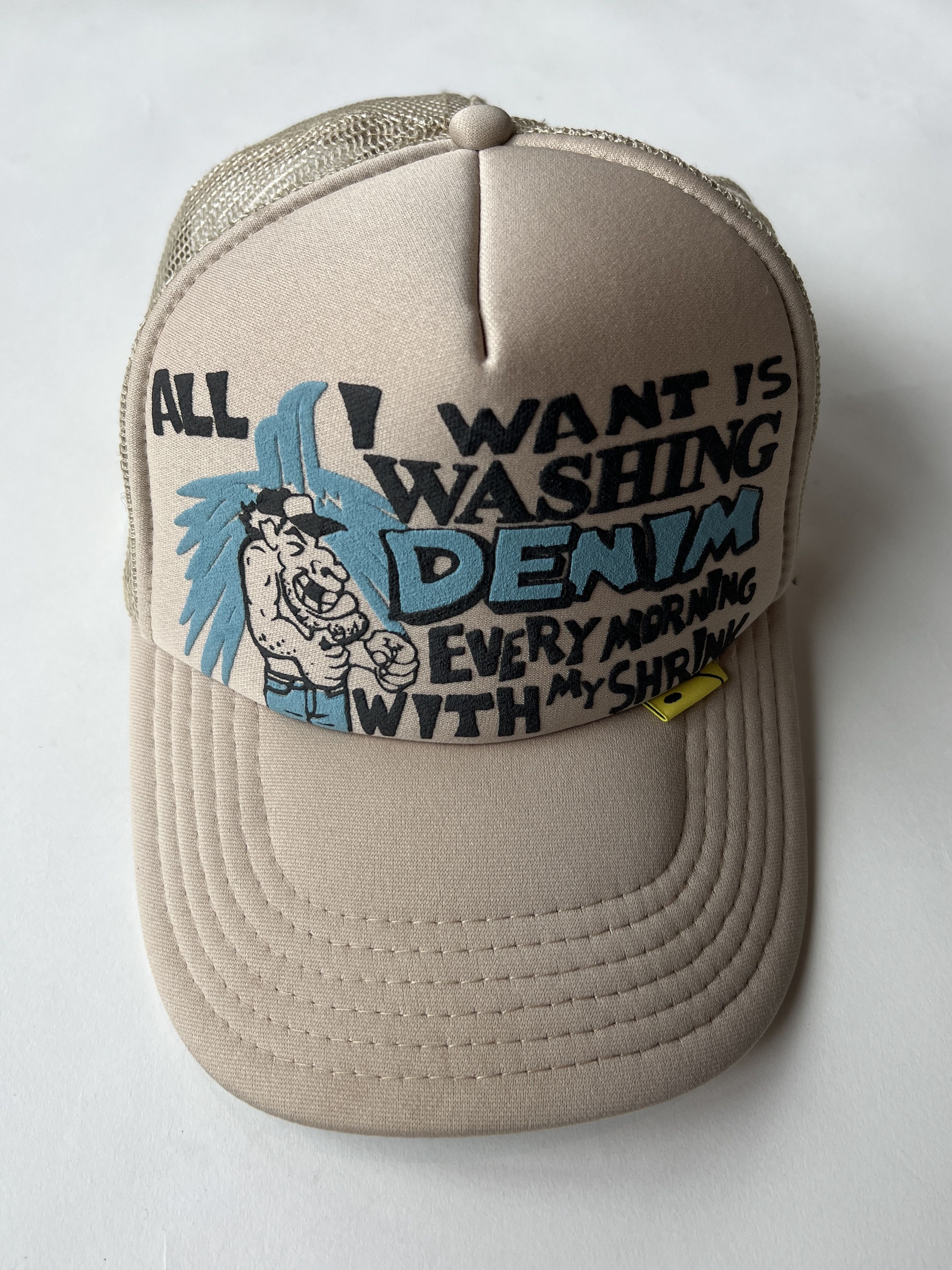 image of Kapital All I Want Is Washing Denim Trucker Hat in Tan, Men's