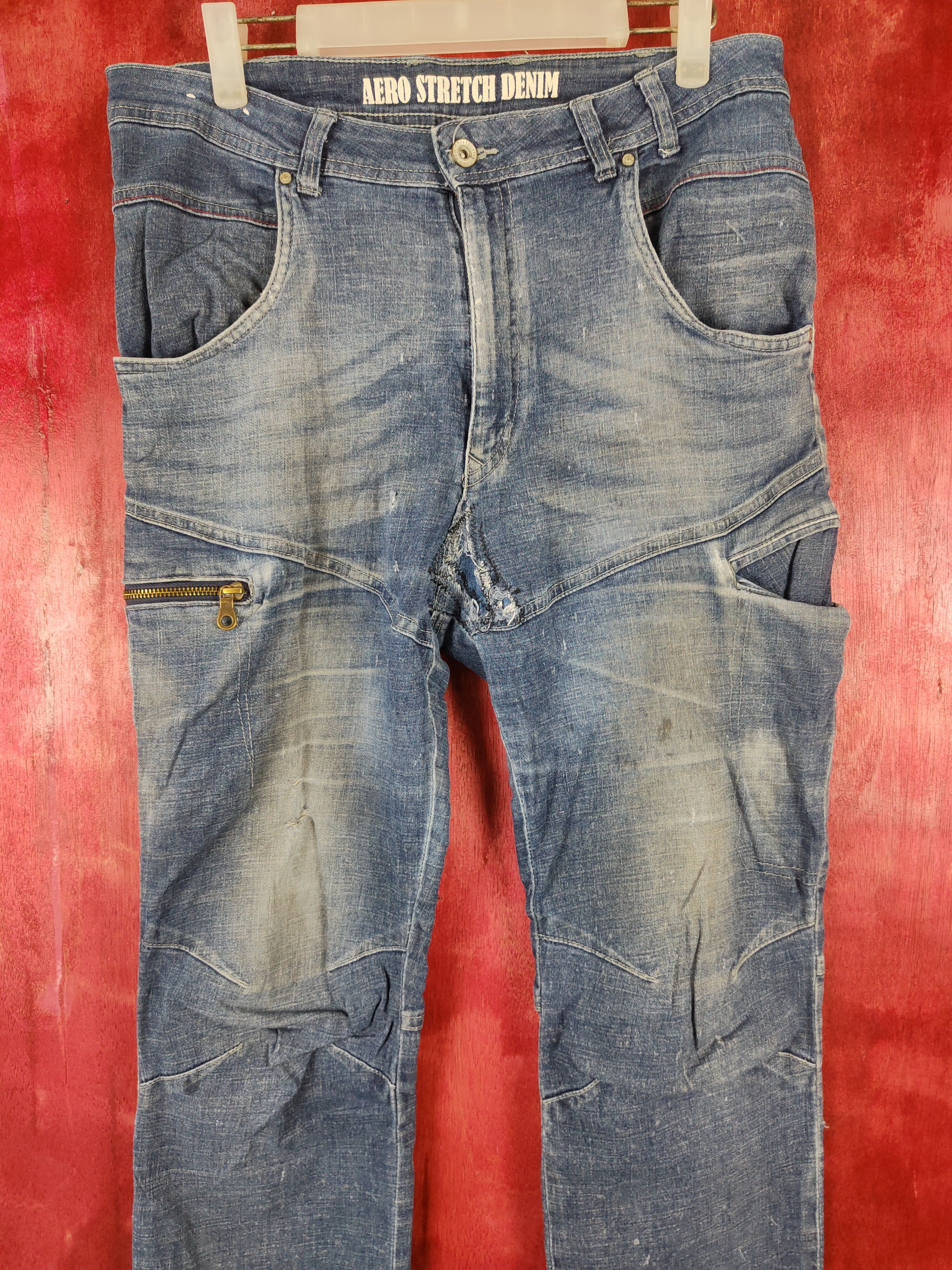 Japanese Brand Field Core Blue multi pocket tactical cargo jeans #4674 Size US 33 - 2 Thumbnail