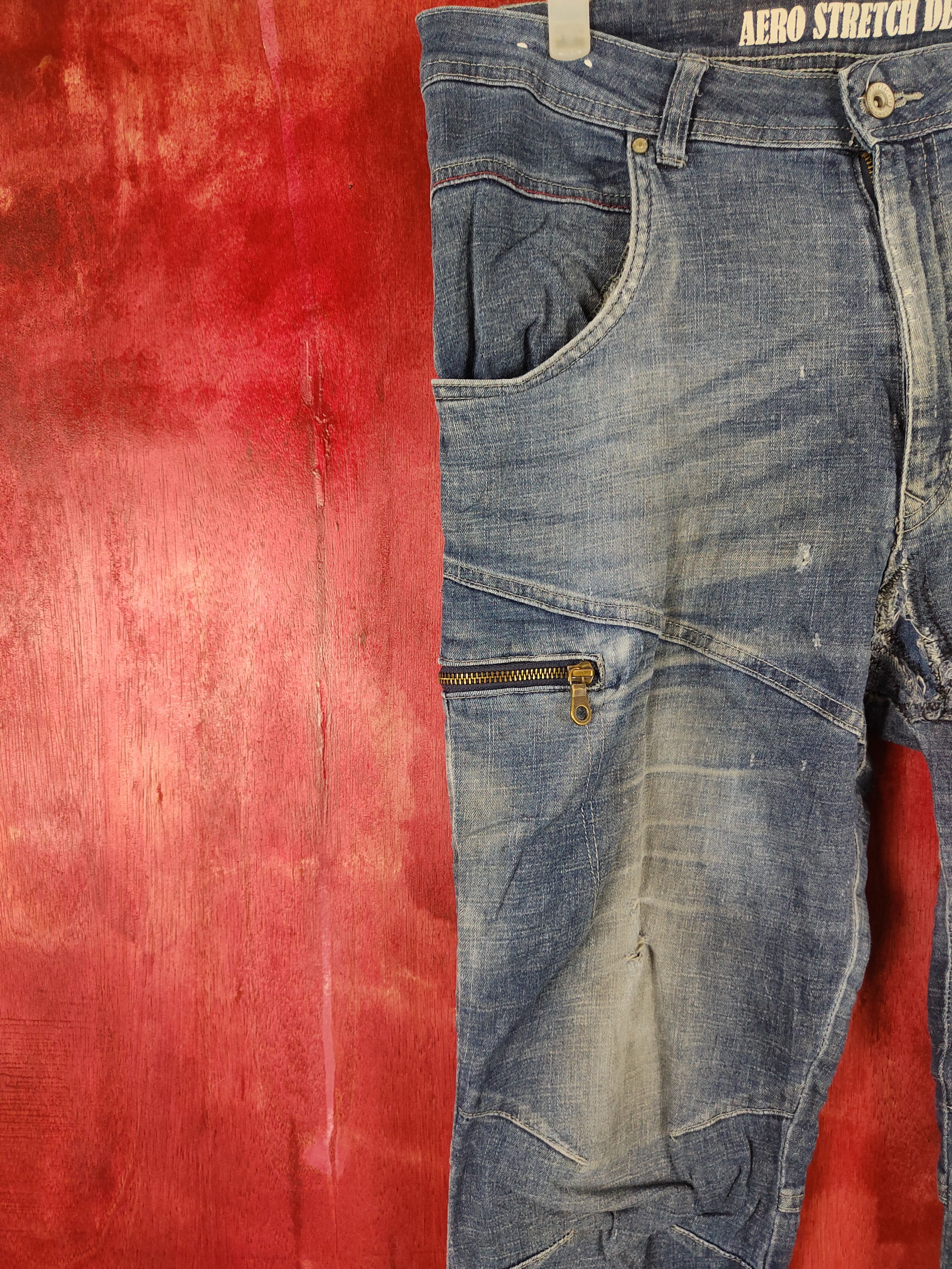Japanese Brand Field Core Blue multi pocket tactical cargo jeans #4674 Size US 33 - 4 Thumbnail