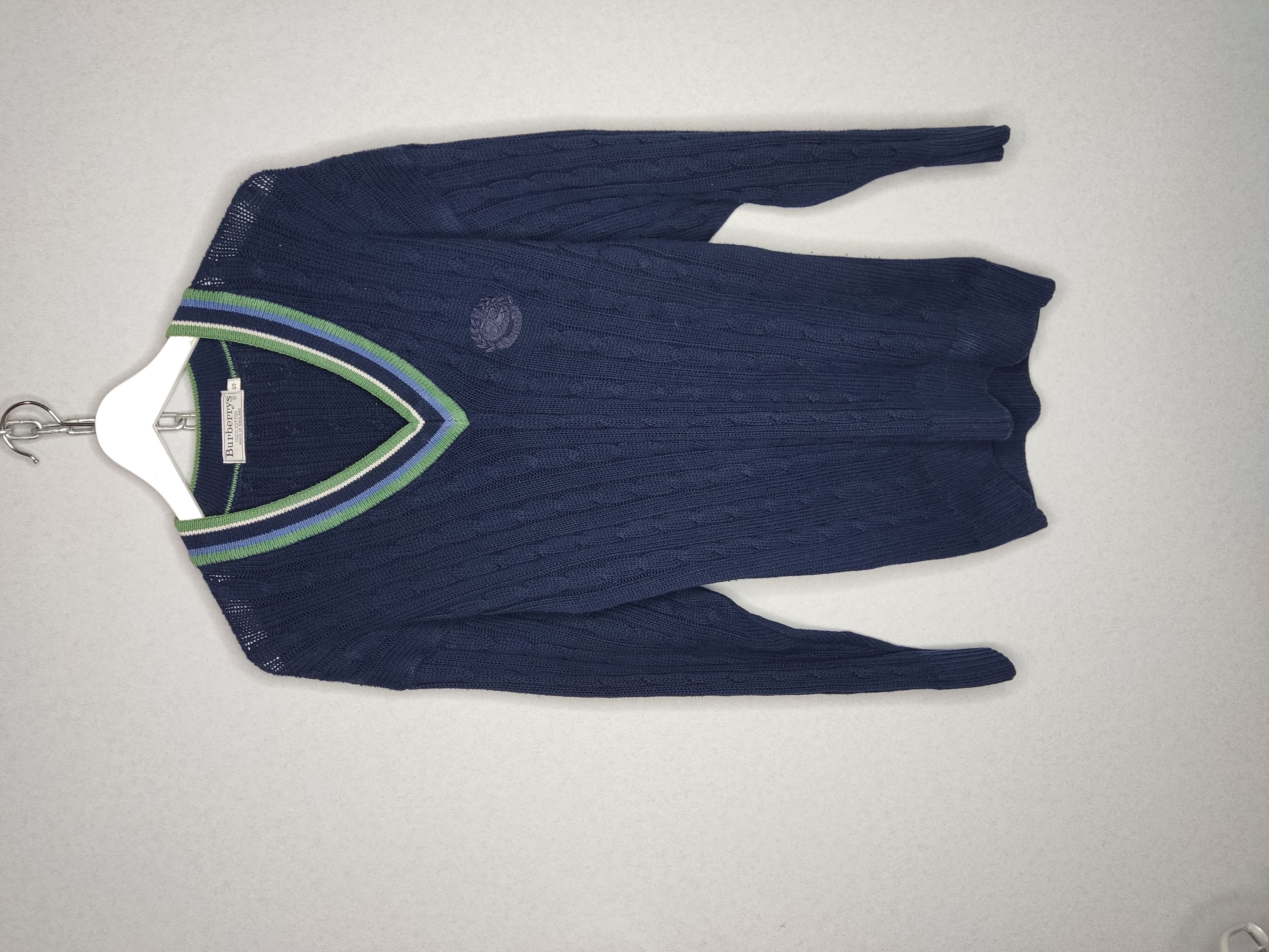 Pre-owned Burberry Vintage Vneck Knit Sweater In Navy