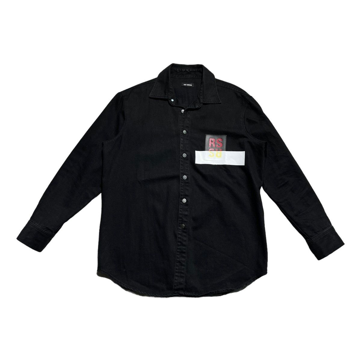 Raf Simons RS logo Tape over denim shirt Size US S / EU 44-46 / 1 - 1 Thumbnail