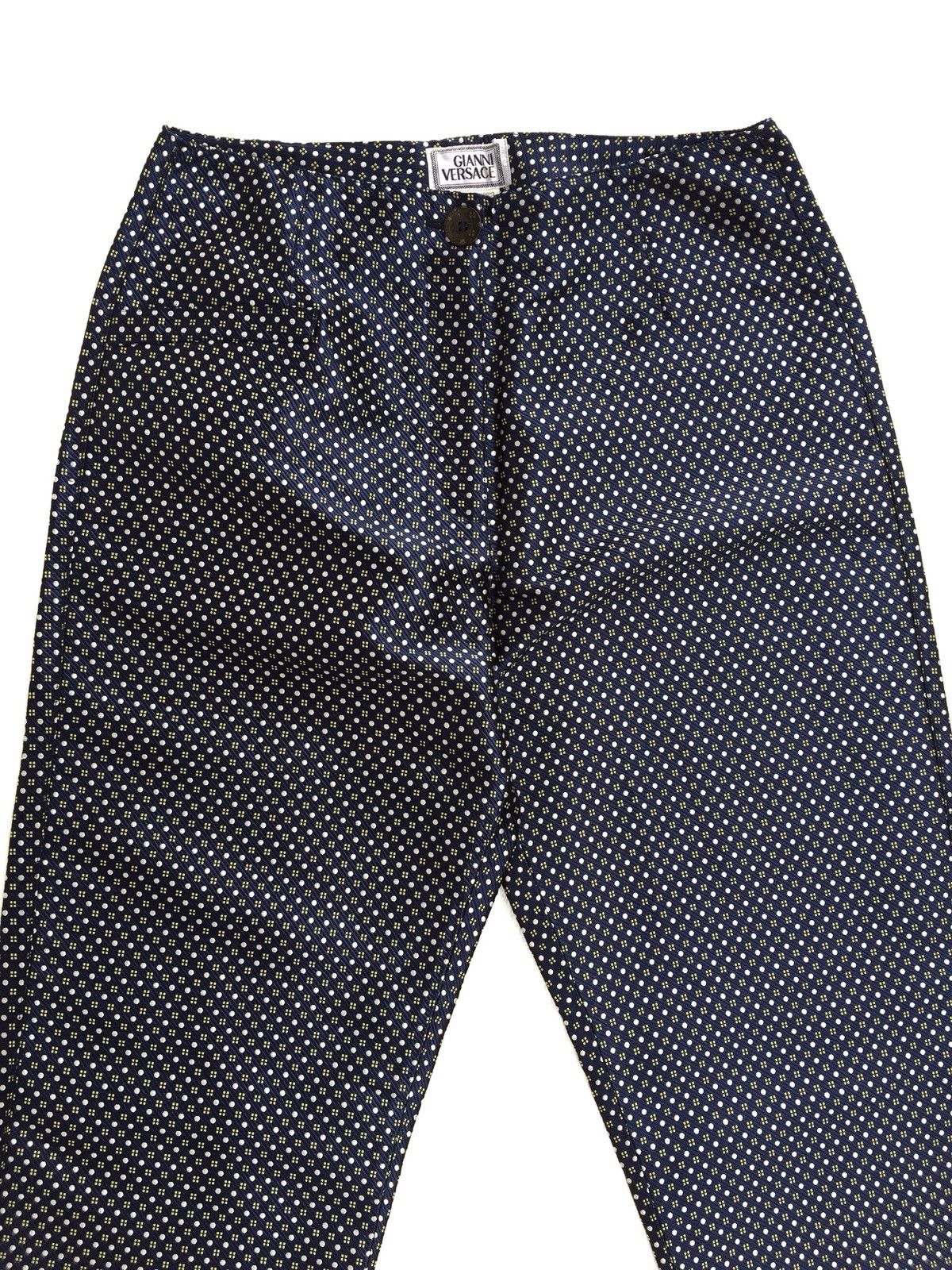 image of Vintage Gianni Versace All Overprint High Waist Pants in Blue, Men's (Size 26)