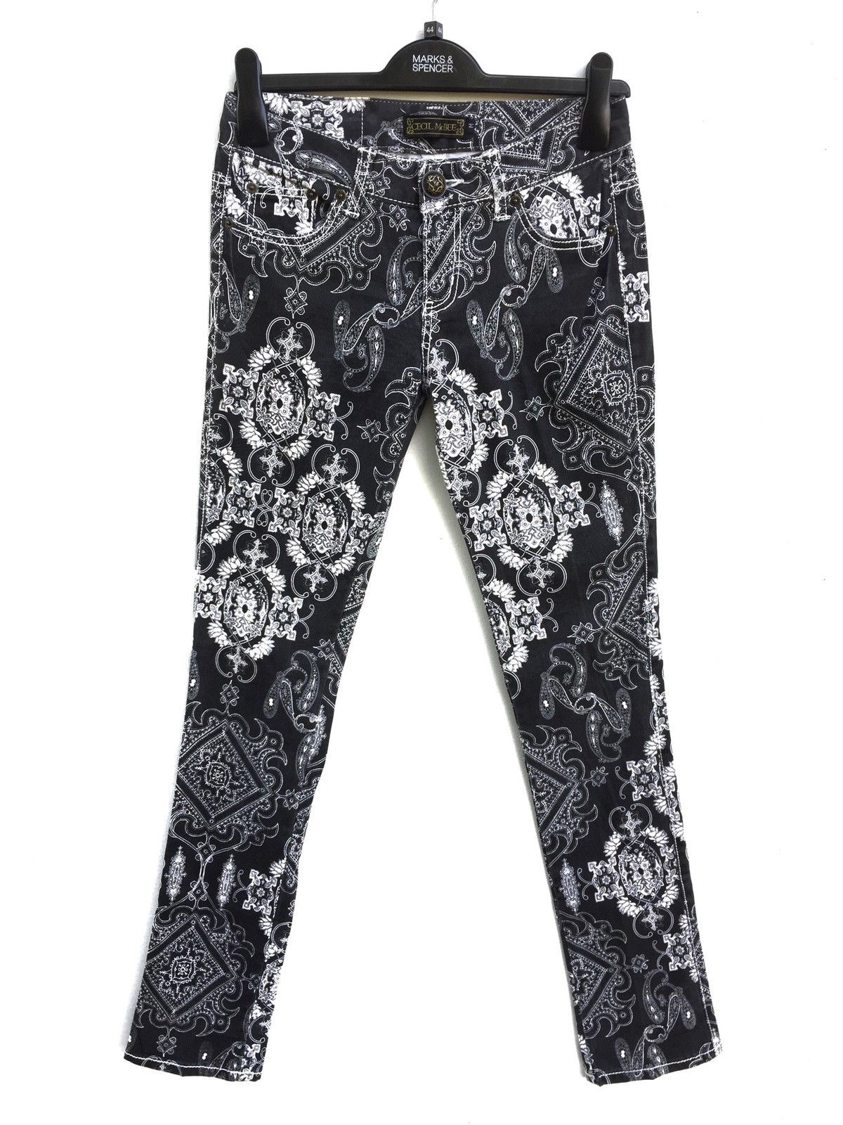 image of Designer Cecil Mcbee Paisley Skinny Pants in Black Floral, Men's (Size 27)