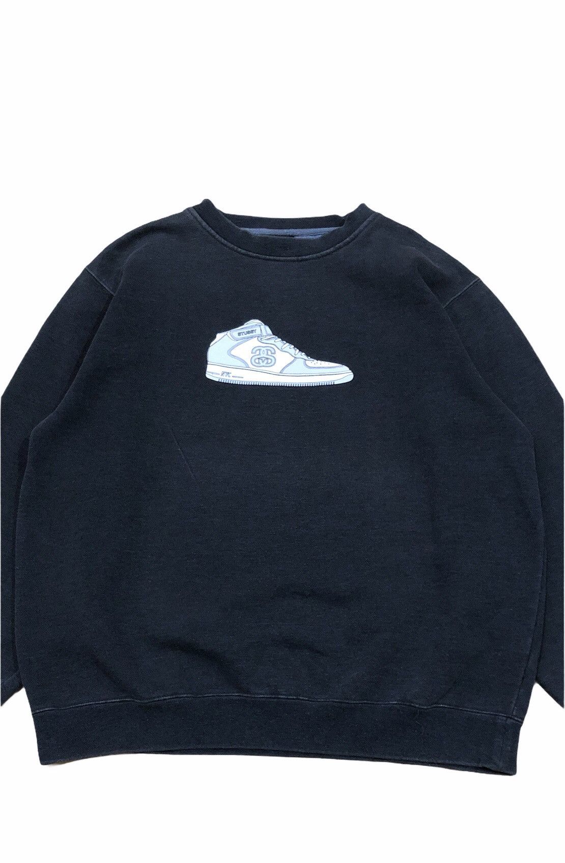 image of Vintage Stussy Sun Faded Black Big Logo Sweatshirt, Men's (Size Large)