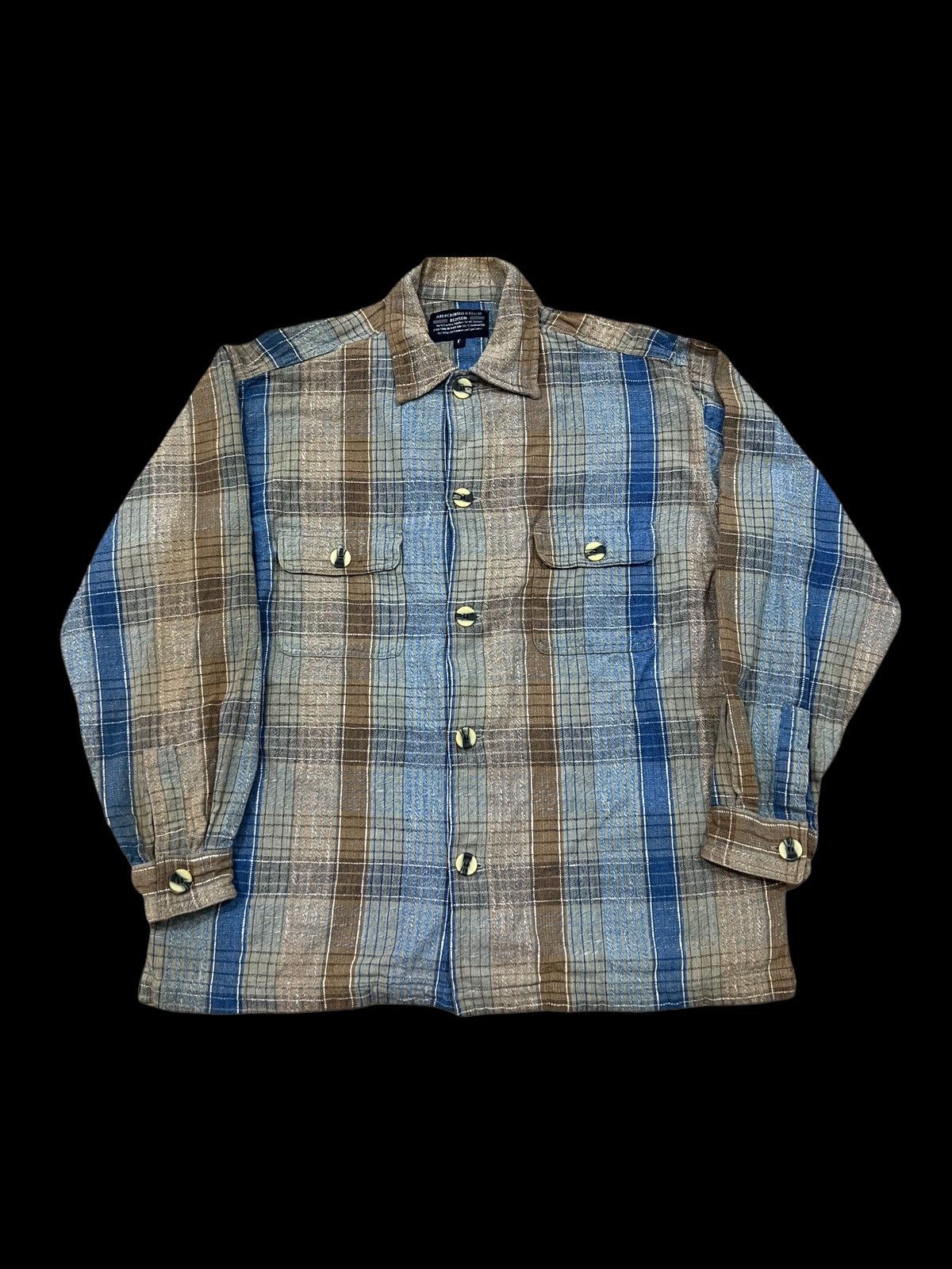 Abercrombie & Fitch × Flannel Cotton Linen Brown Plaid Checkered Flannel Size US M / EU 48-50 / 2 - 2 Thumbnail