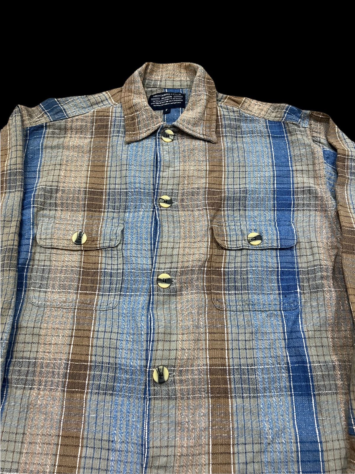 Abercrombie & Fitch × Flannel Cotton Linen Brown Plaid Checkered Flannel Size US M / EU 48-50 / 2 - 1 Thumbnail