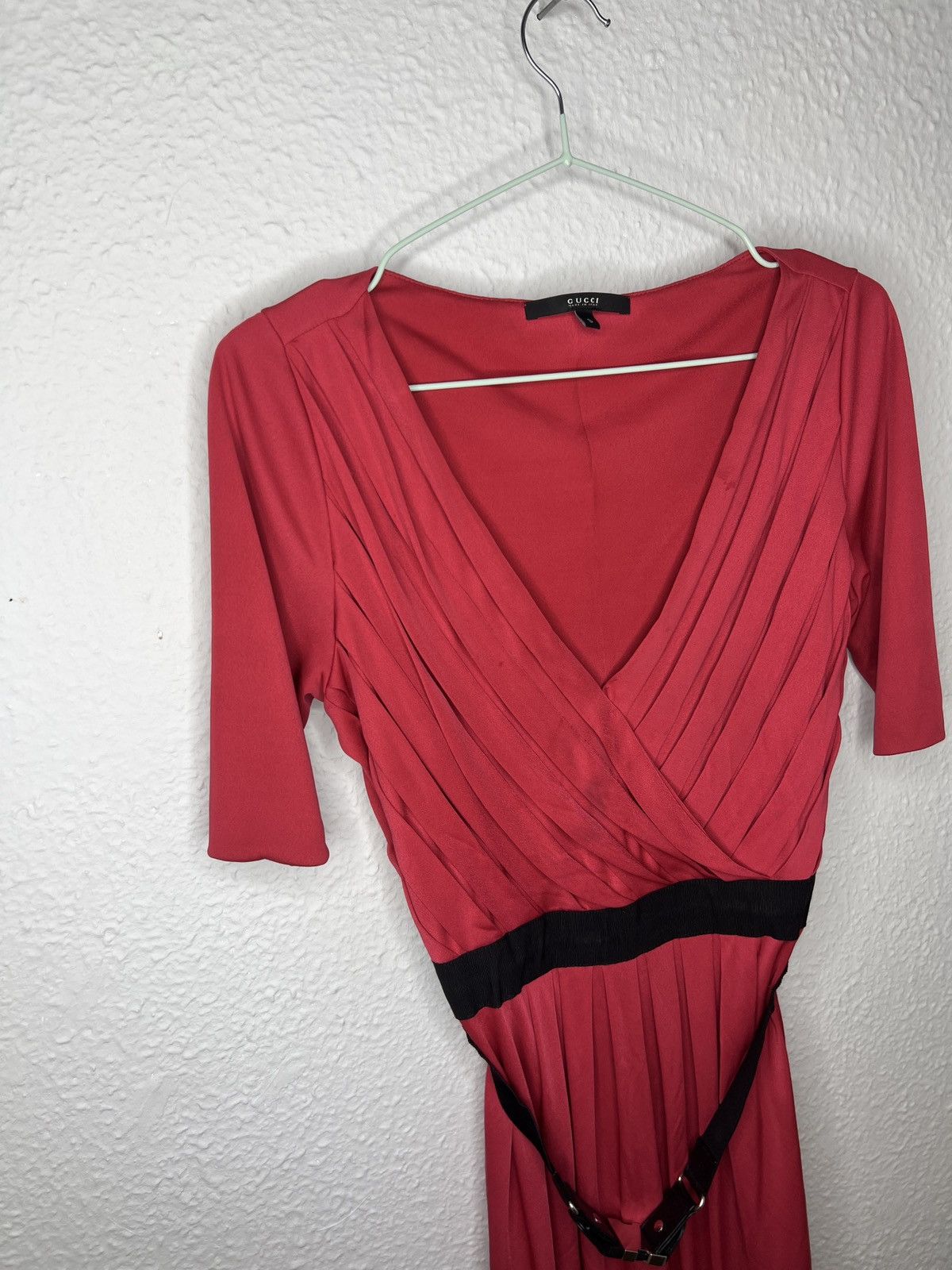 Gucci Pink Mini Dress Belted Pleated Made In Italy