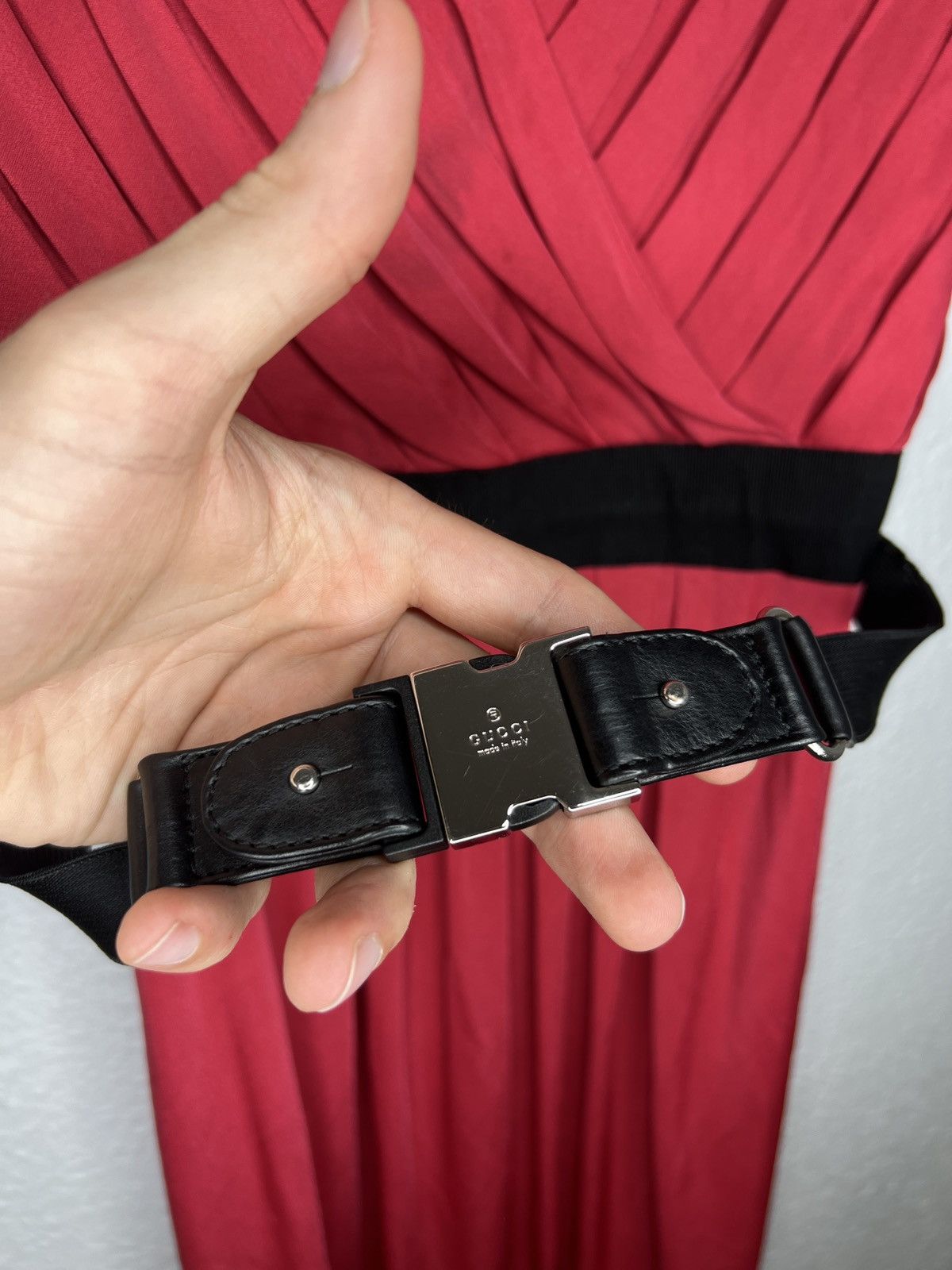 Gucci Pink Mini Dress Belted Pleated Made In Italy