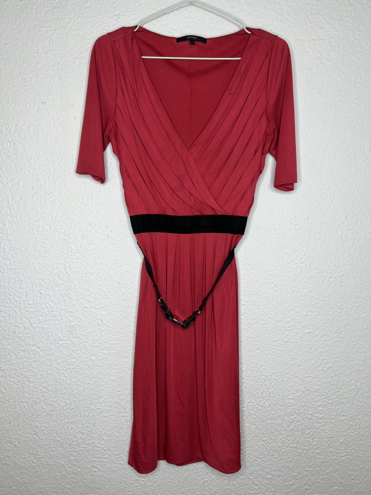 Gucci Pink Mini Dress Belted Pleated Made In Italy