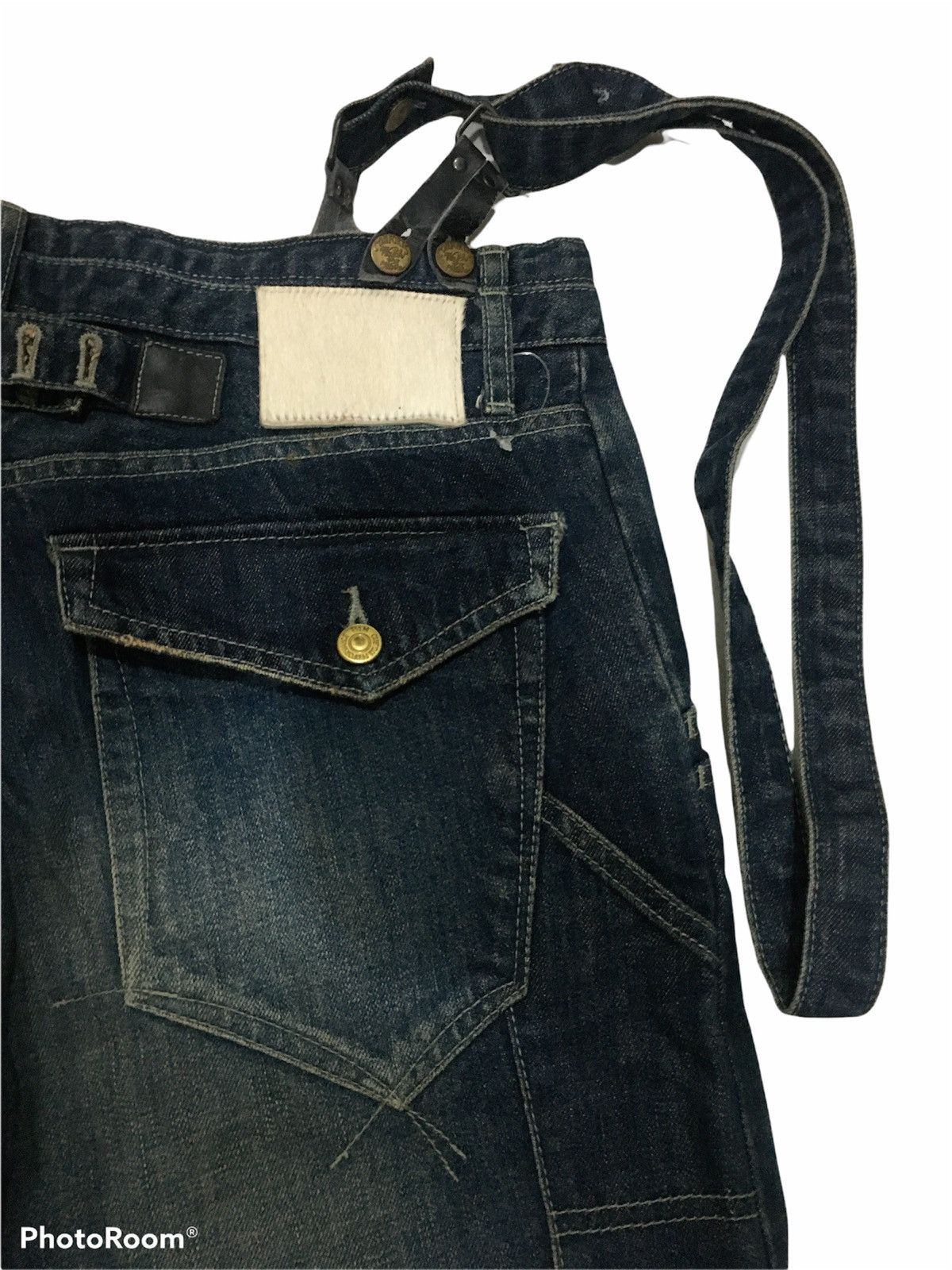 Japanese Brand THRASHED PPFM DOUBLE WAIST GOLD BUTTON CARPENTER DENIM Size US 34 / EU 50 - 5 Thumbnail