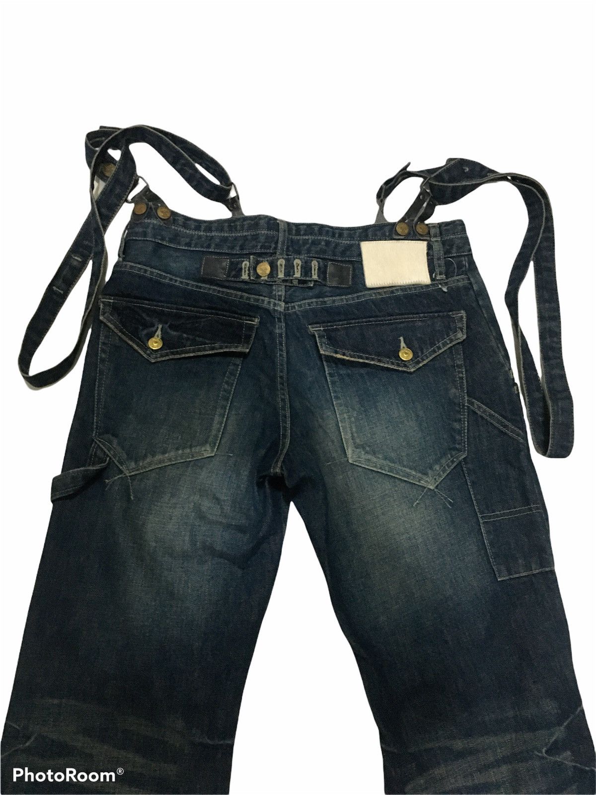 Japanese Brand THRASHED PPFM DOUBLE WAIST GOLD BUTTON CARPENTER DENIM Size US 34 / EU 50 - 2 Thumbnail