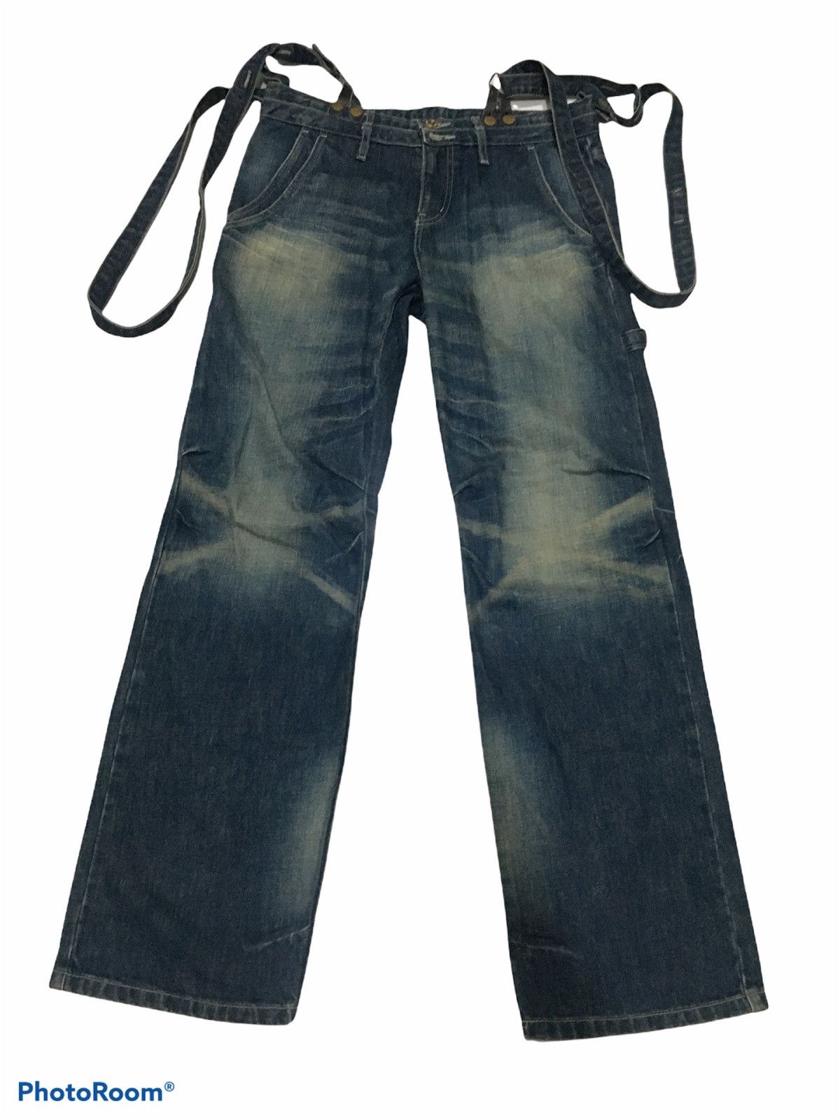 Japanese Brand THRASHED PPFM DOUBLE WAIST GOLD BUTTON CARPENTER DENIM Size US 34 / EU 50 - 1 Thumbnail