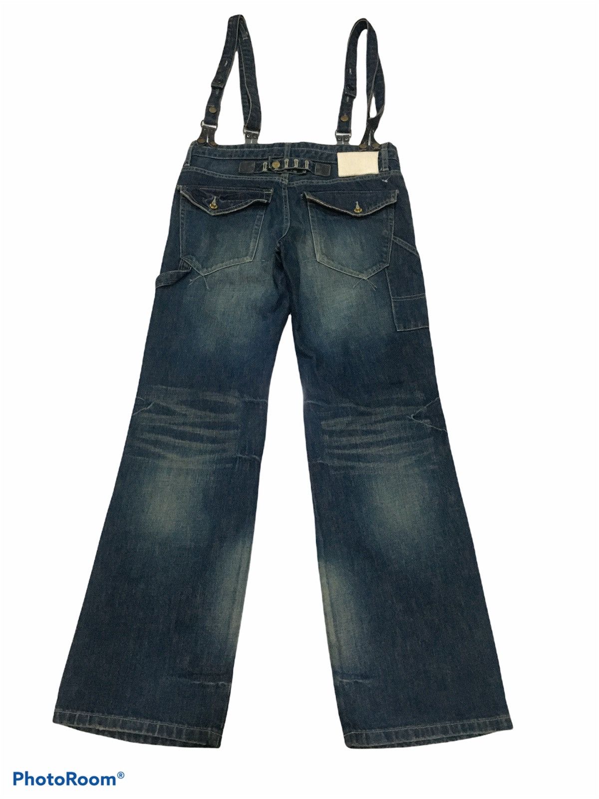 Japanese Brand THRASHED PPFM DOUBLE WAIST GOLD BUTTON CARPENTER DENIM Size US 34 / EU 50 - 6 Thumbnail