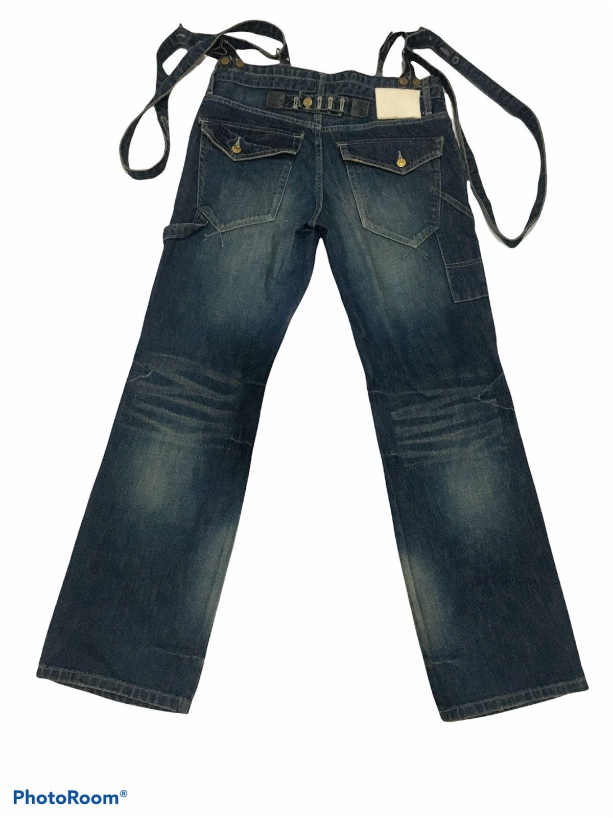 Japanese Brand THRASHED PPFM DOUBLE WAIST GOLD BUTTON CARPENTER DENIM Size US 34 / EU 50 - 4 Thumbnail